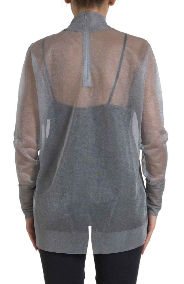 Dolce & Gabbana Gray Mesh Turtleneck Long Sleeve Blouse Top