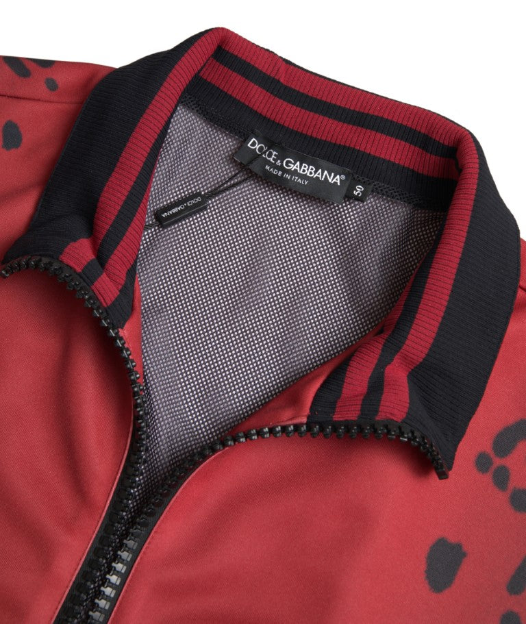 Dolce & Gabbana Red Leopard Polyester Bomber Full Zip Jacket