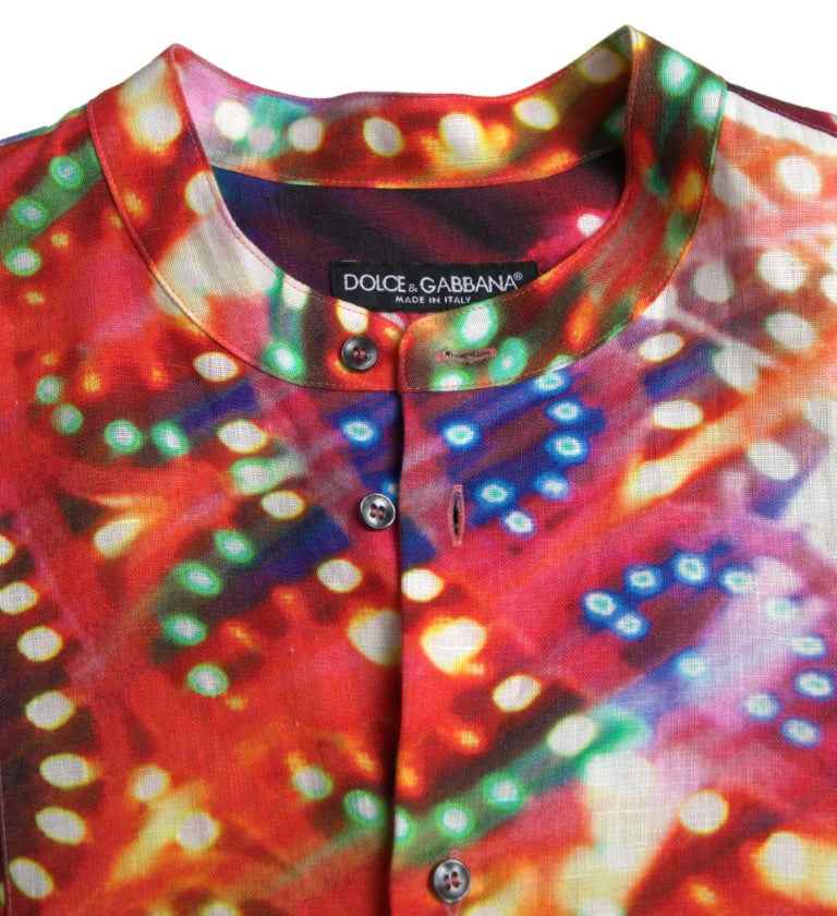 Dolce & Gabbana Multicolor Luminarie Print Linen Shirt
