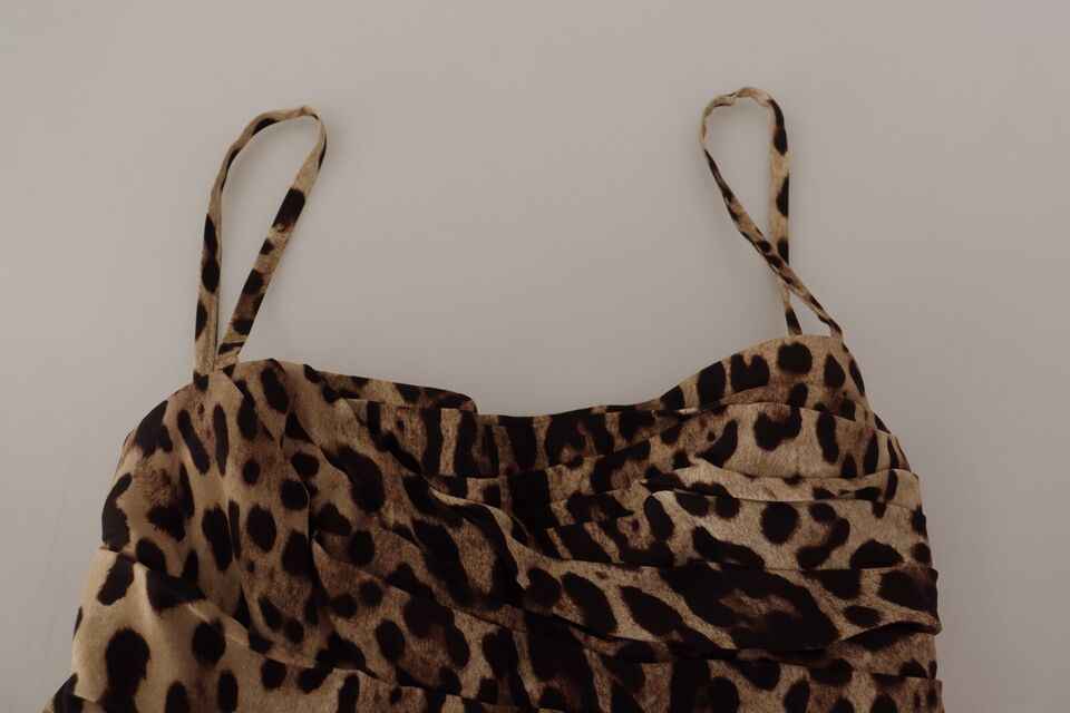Dolce & Gabbana Brown Leopard Print Ruched Midi Dress