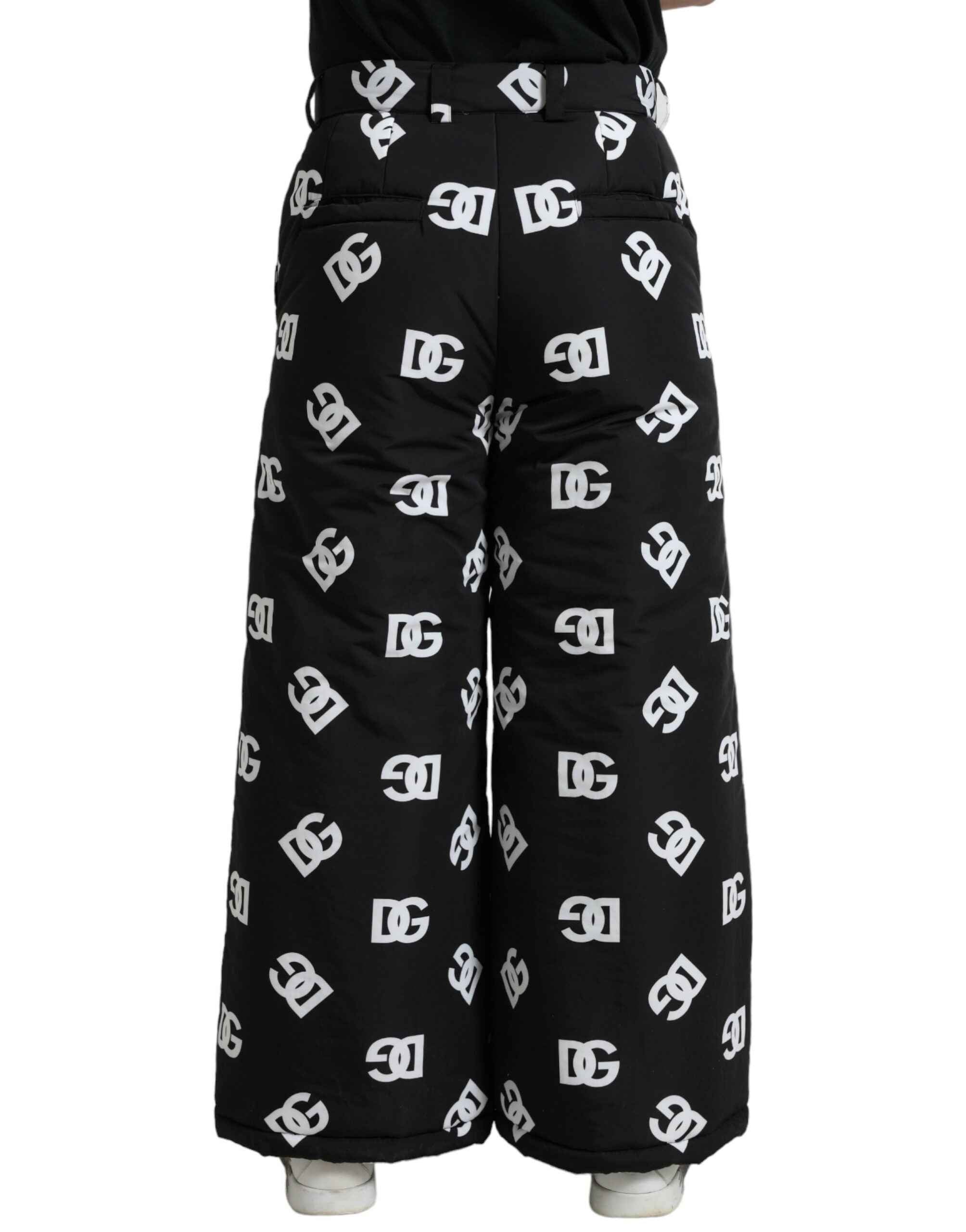Dolce & Gabbana Black Logo DG Print Wide Leg Pants