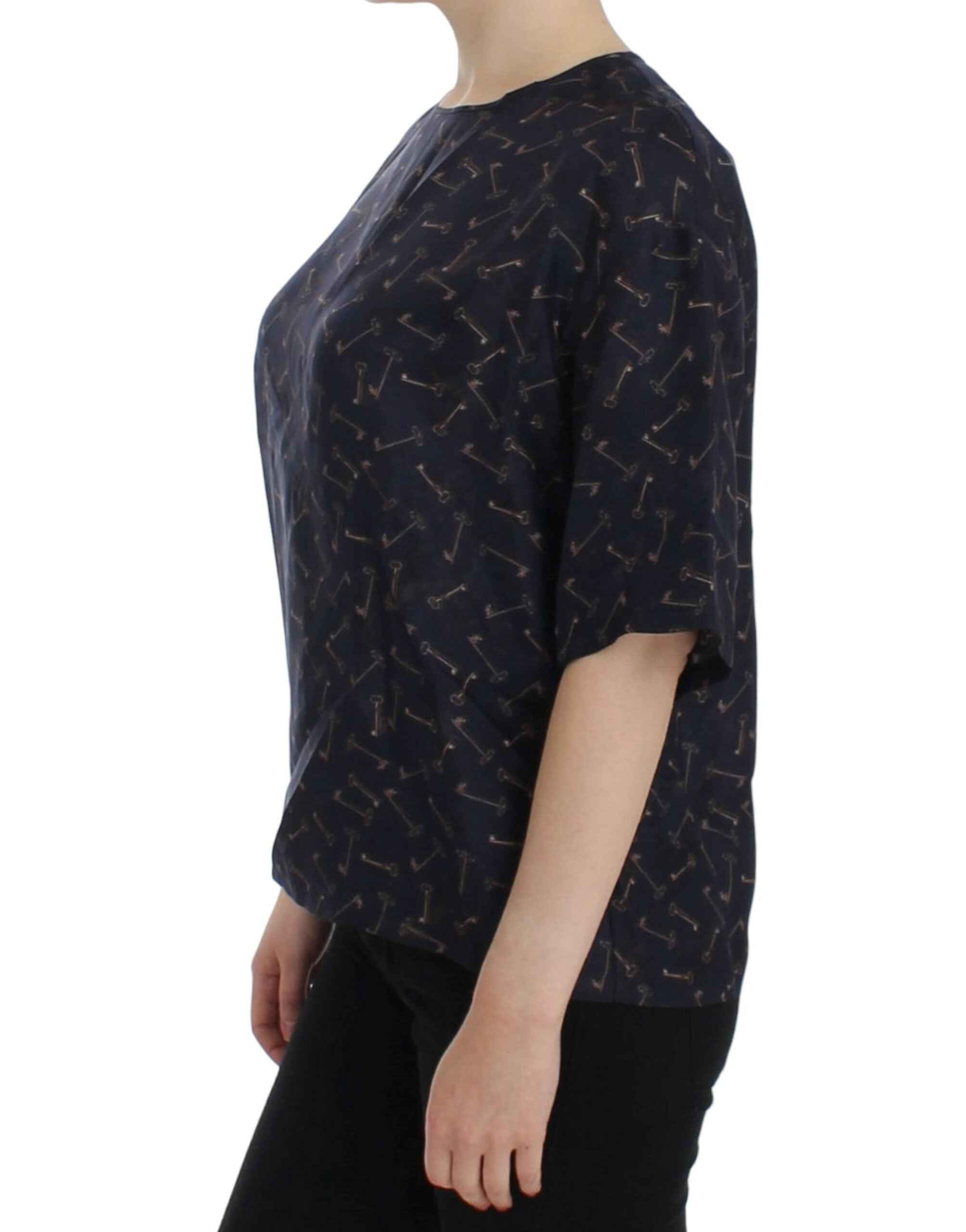 Dolce & Gabbana Blue gold key print silk blouse