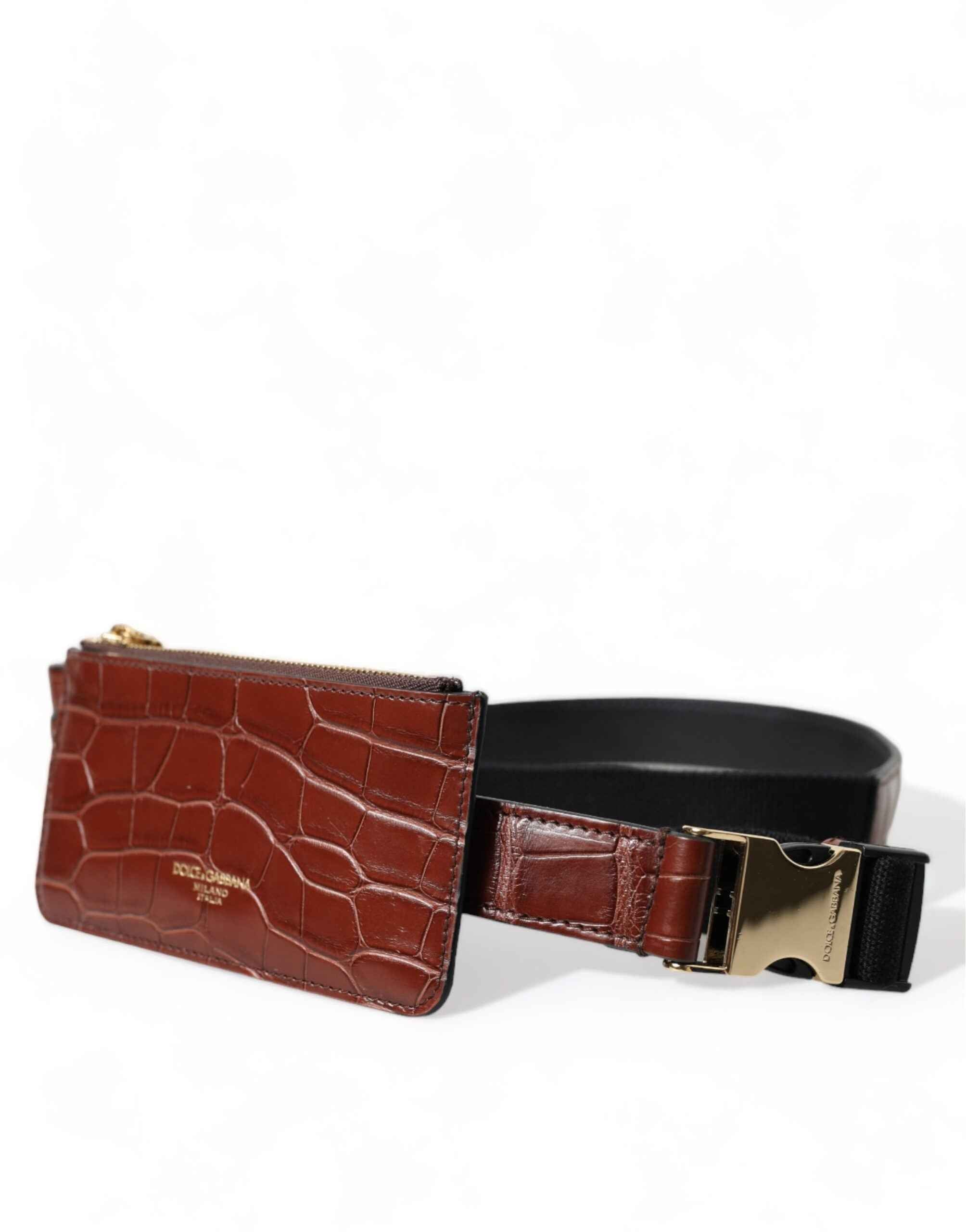 Dolce & Gabbana Brown Alligator Leather Airpods Case Coin Purse Wallet