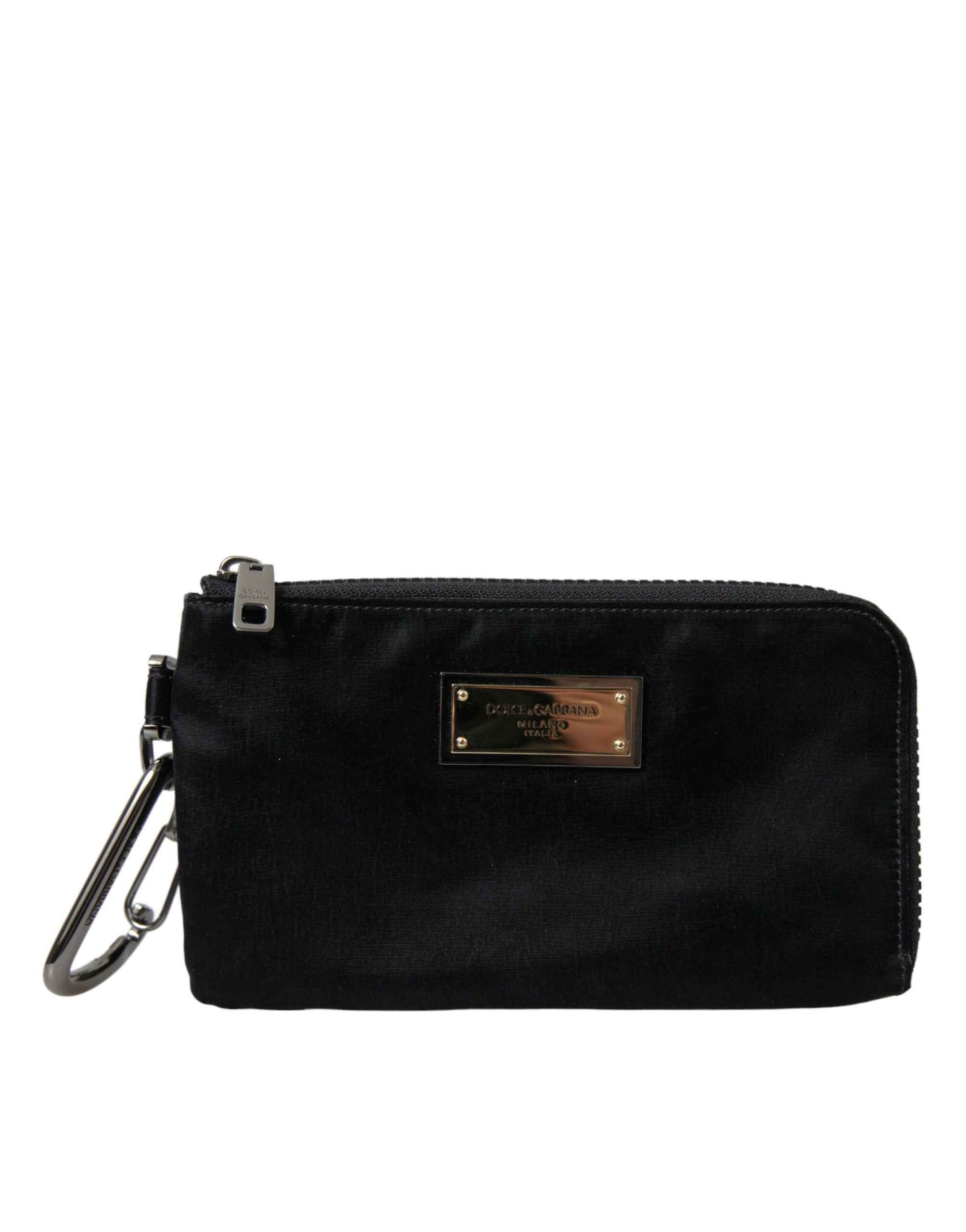 Dolce & Gabbana Black Nylon Logo Plaque Keyring Pouch Clutch Bags