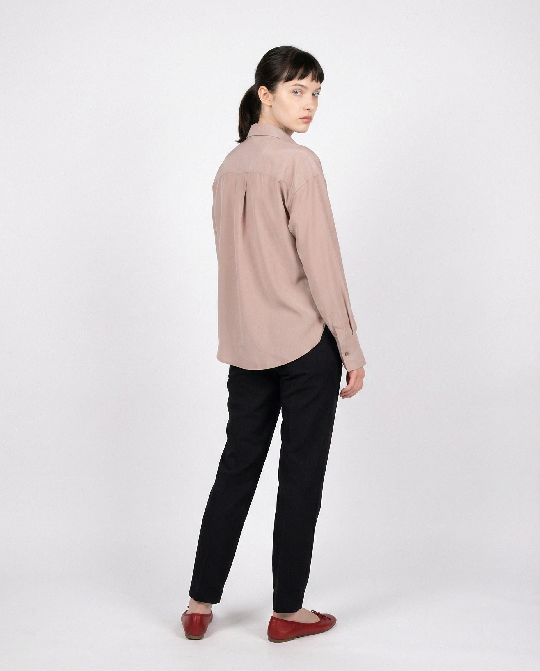 BRUNELLO CUCINELLI WOMEN'S SAND SILK WESTERN-STYLE SHIRT