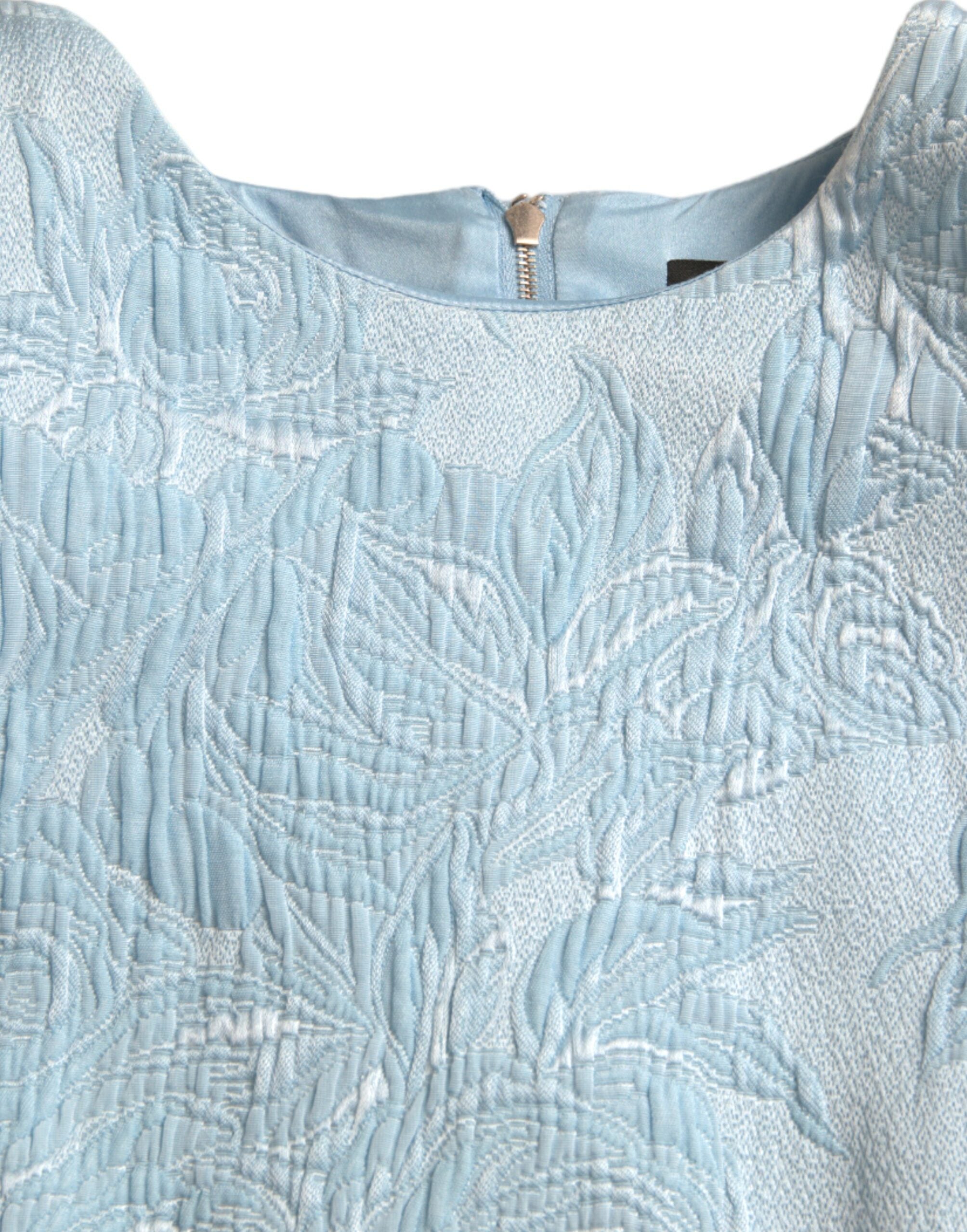 Dolce & Gabbana Light Blue Floral Jacquard Puff Sleeve Mini Dress