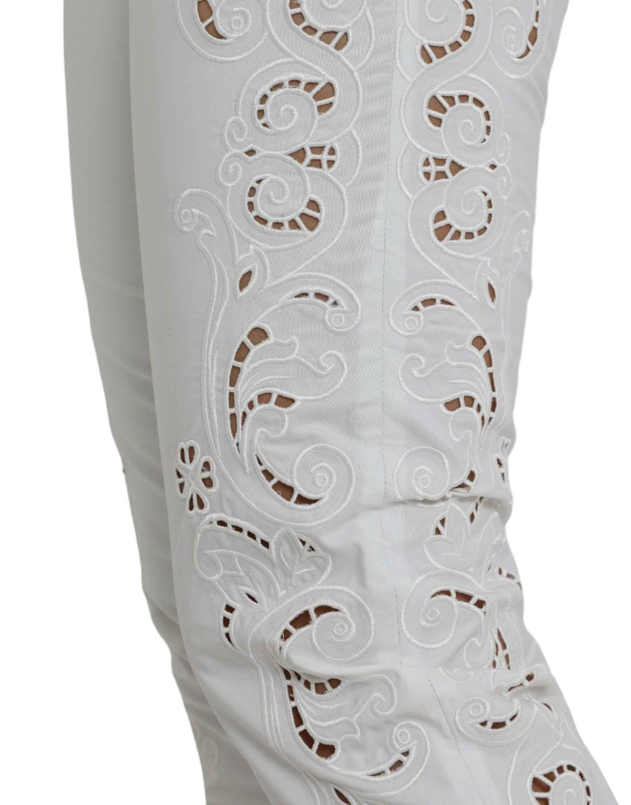 Dolce & Gabbana White Cut Out Cotton Mid Waist Cropped Pants