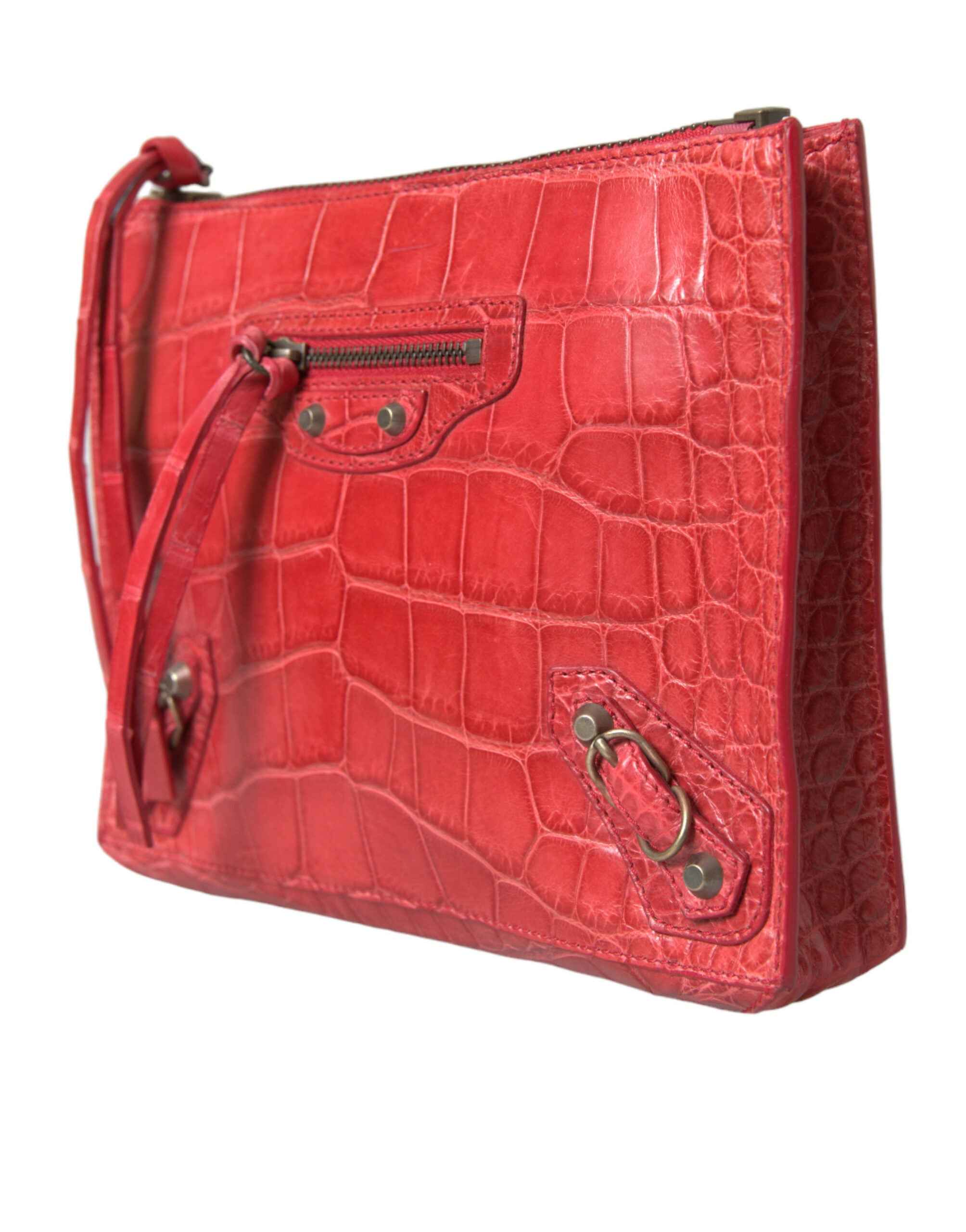 Balenciaga Red Exotic Skin Leather Classic Pouch Purse Wristlet Bag