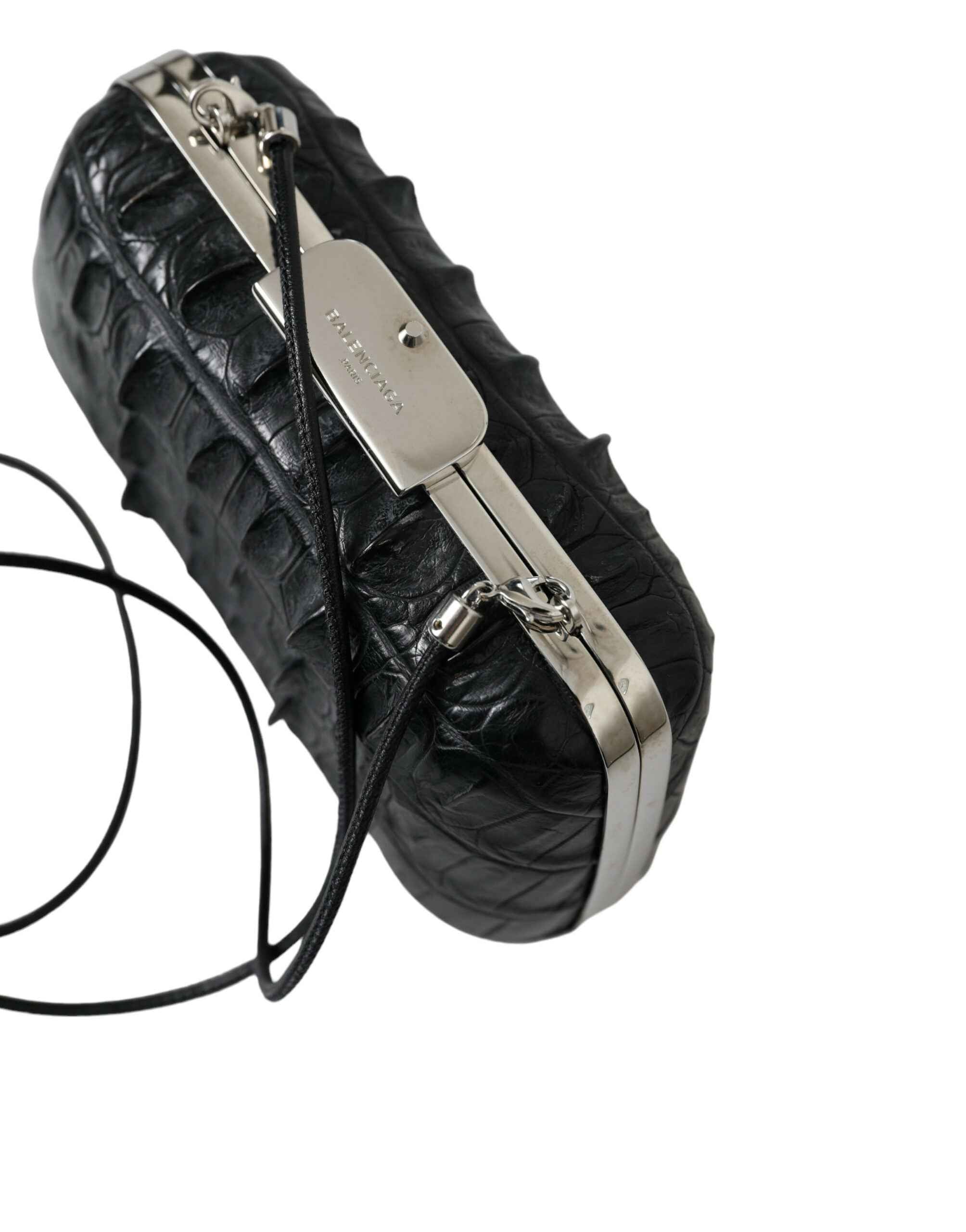 Balenciaga Black Exotic Skin Leather Shoulder Crossbody Box Clutch Bag
