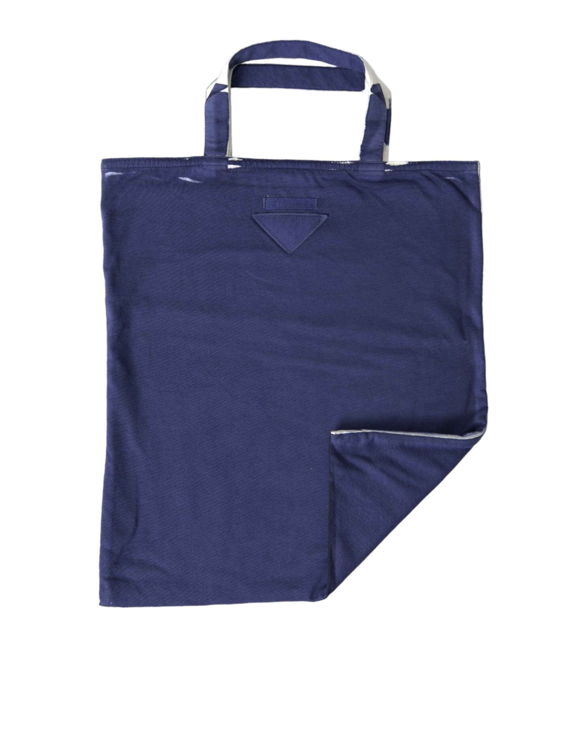 Prada Blue Jersey Fabric Logo Shoulder Shopping Tote Shopping Bag