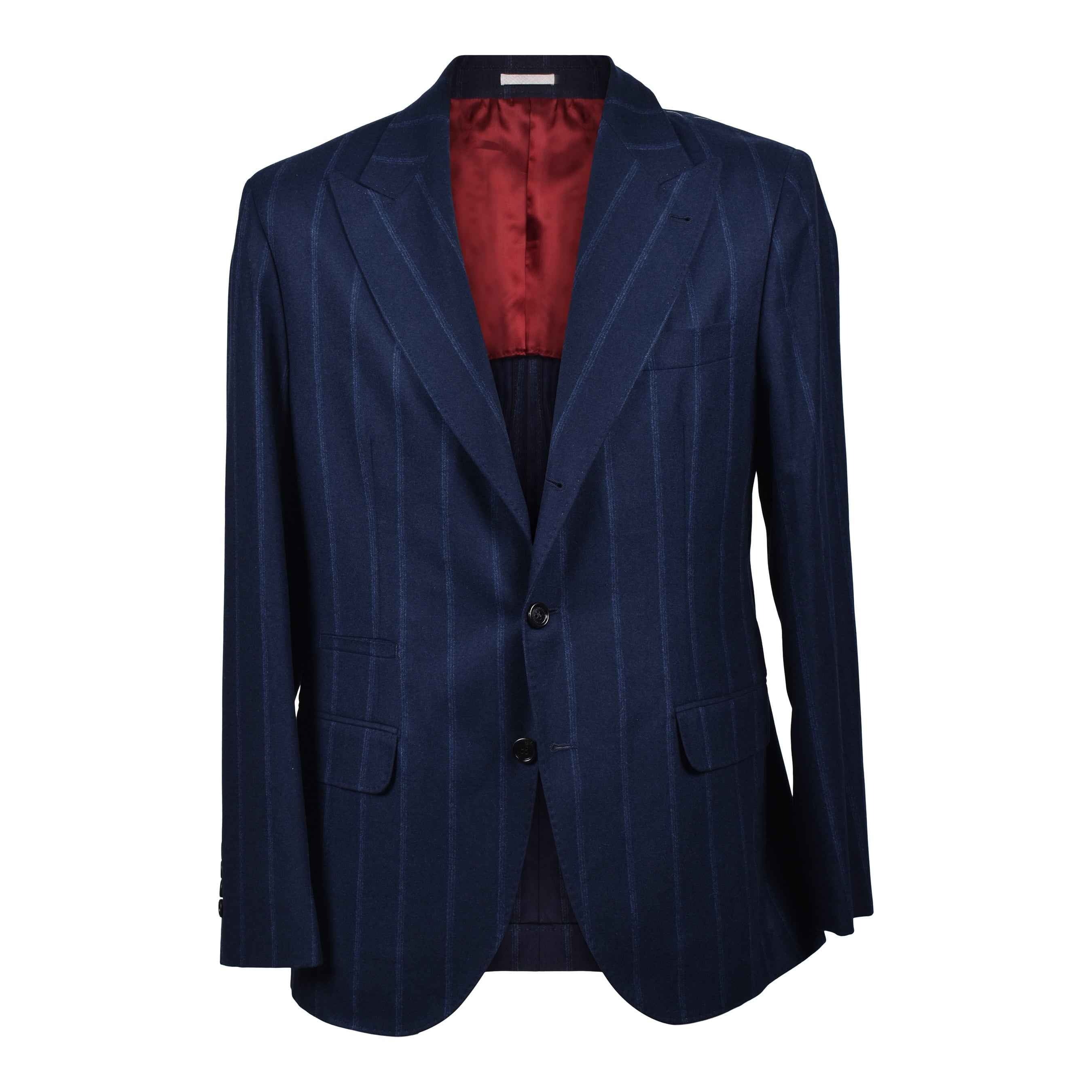 BRUNELLO CUCINELLI MEN'S BLUE CASHMERE BLEND STRIPED SUIT