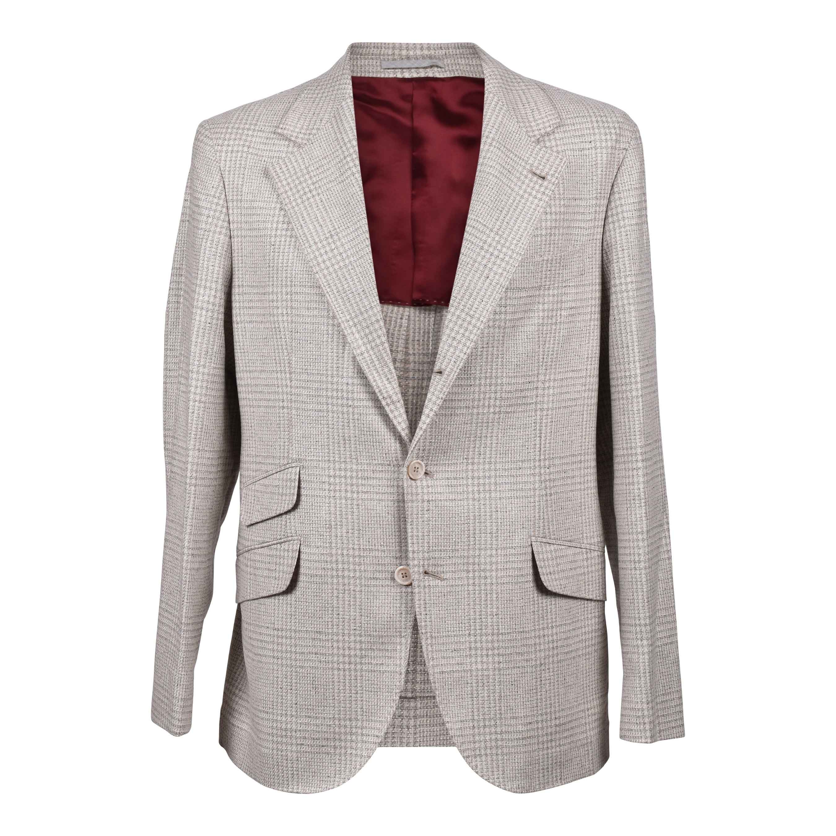 BRUNELLO CUCINELLI MEN'S SAND WOOL BLEND CHECK SUIT