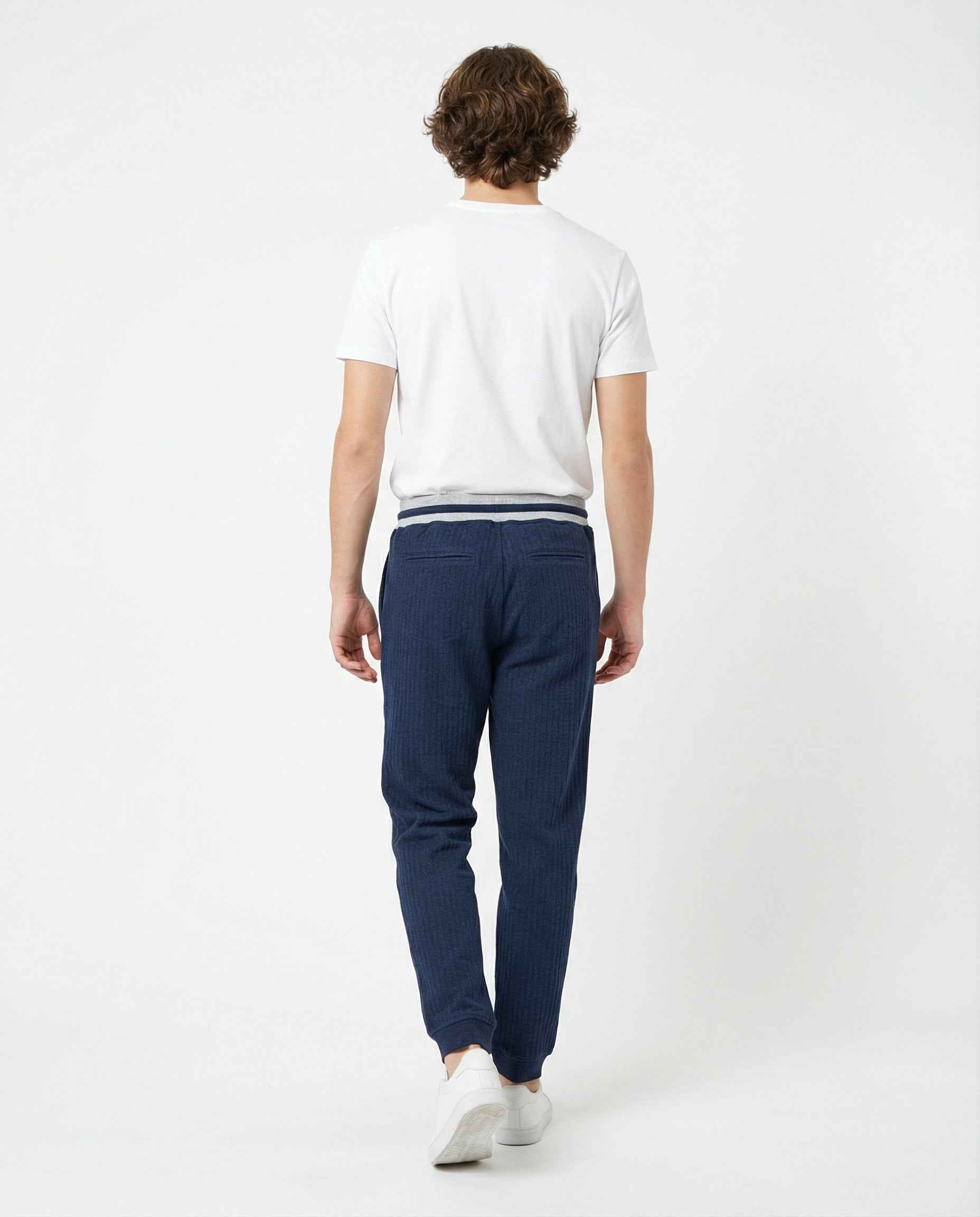 BRUNELLO CUCINELLI MEN'S BLUE RIBBED KNIT TROUSERS