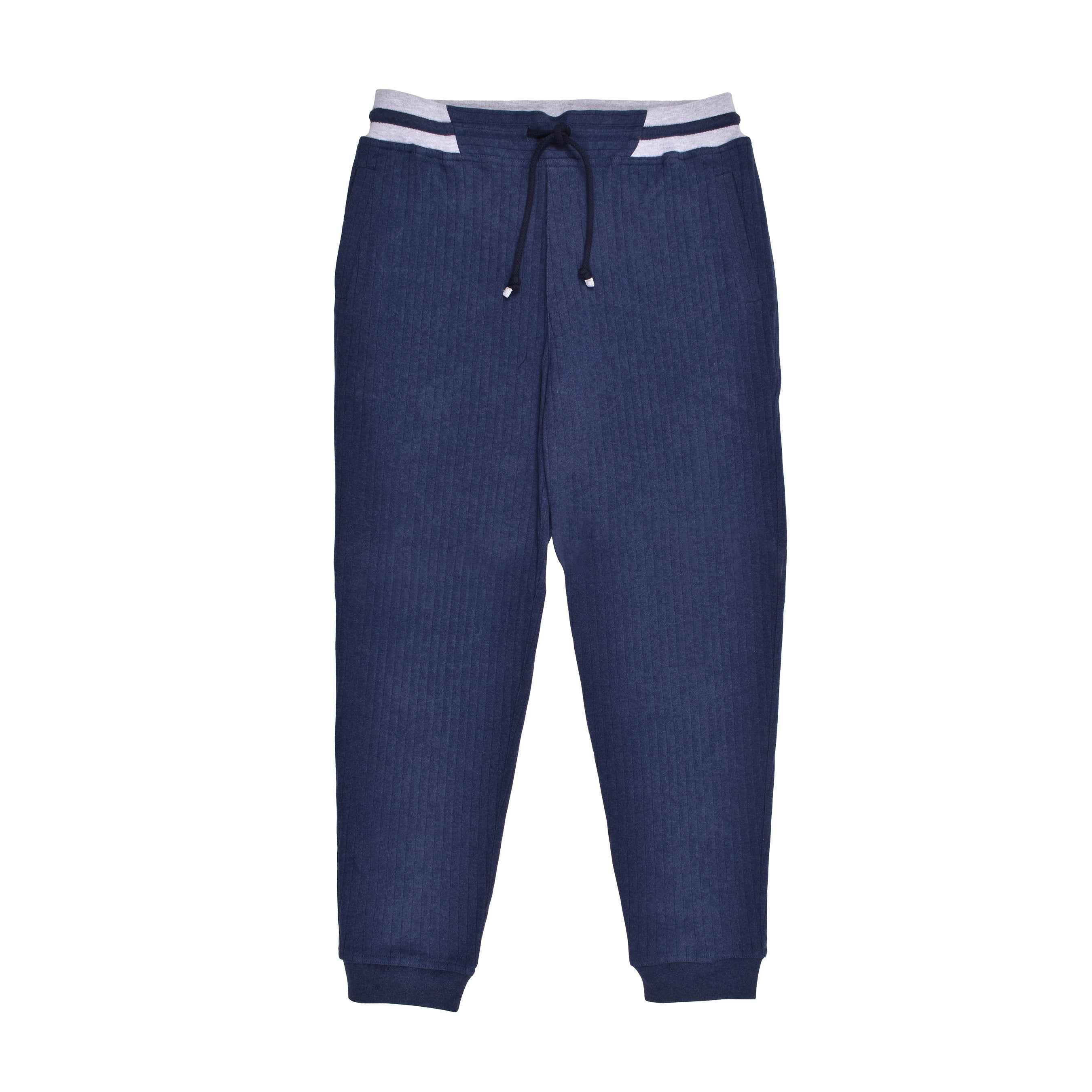BRUNELLO CUCINELLI MEN'S BLUE RIBBED KNIT TROUSERS