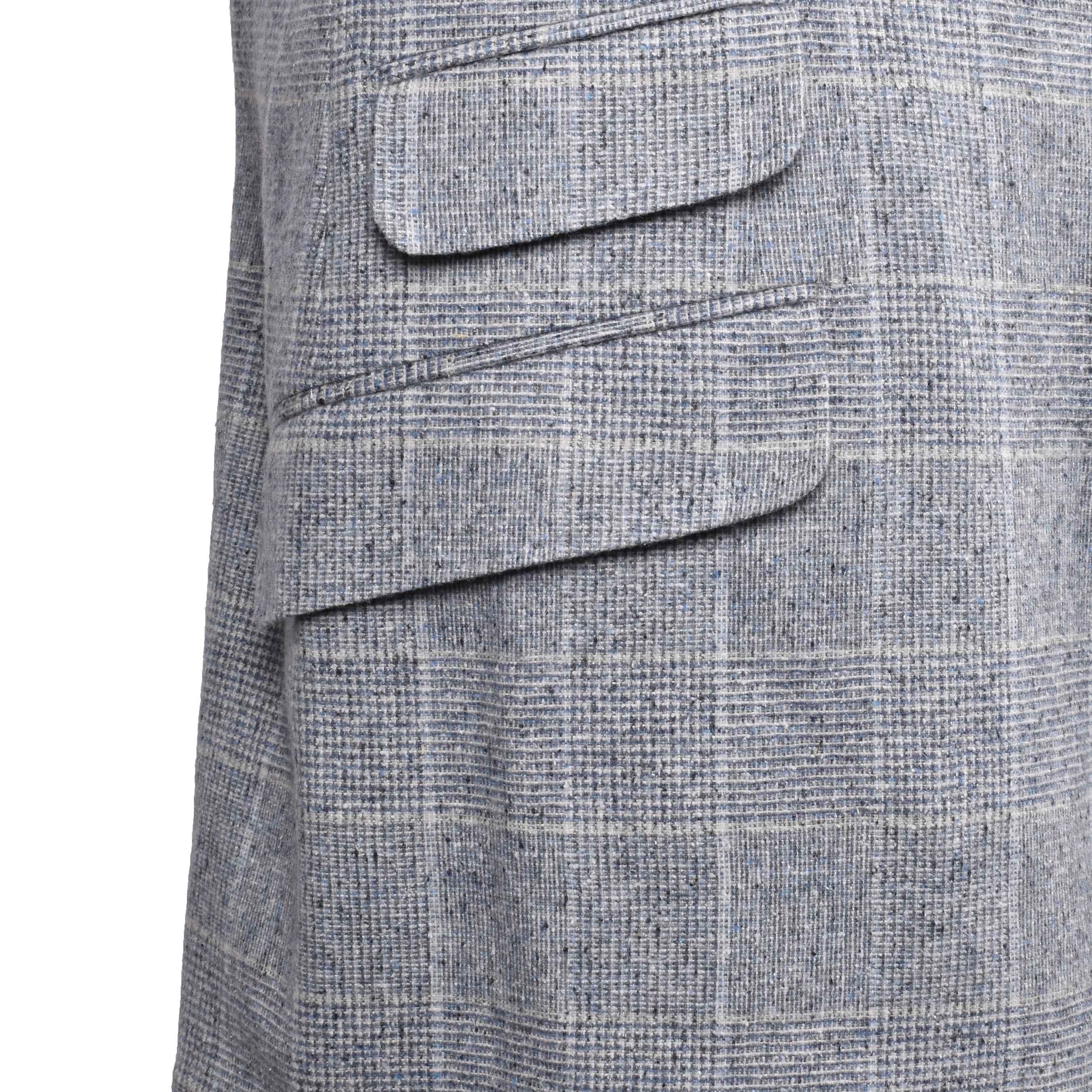BRUNELLO CUCINELLI MEN'S NEUTRAL BLUE WOOL CHECK BLAZER