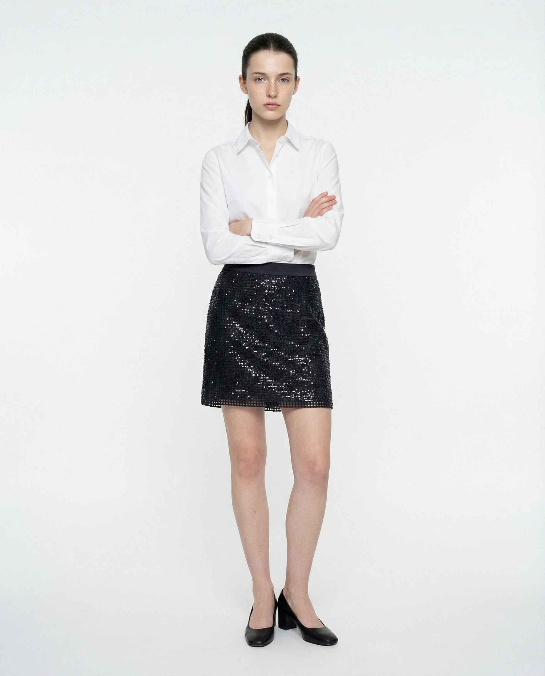BRUNELLO CUCINELLI WOMEN'S DARK GREY SEQUIN SILK MINI SKIRT