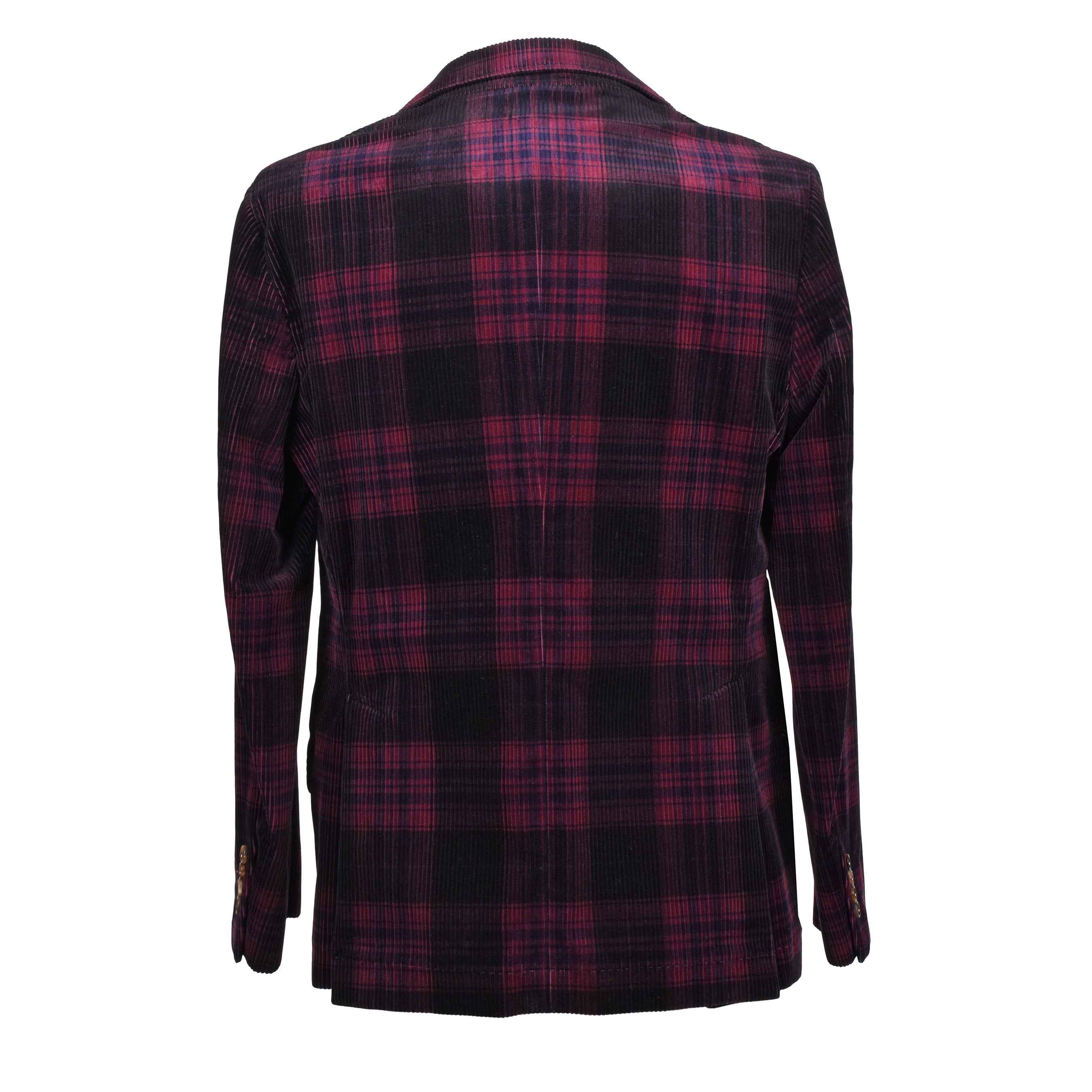 BRUNELLO CUCINELLI MEN'S BURGUNDY PLAID CORDUROY BLAZER