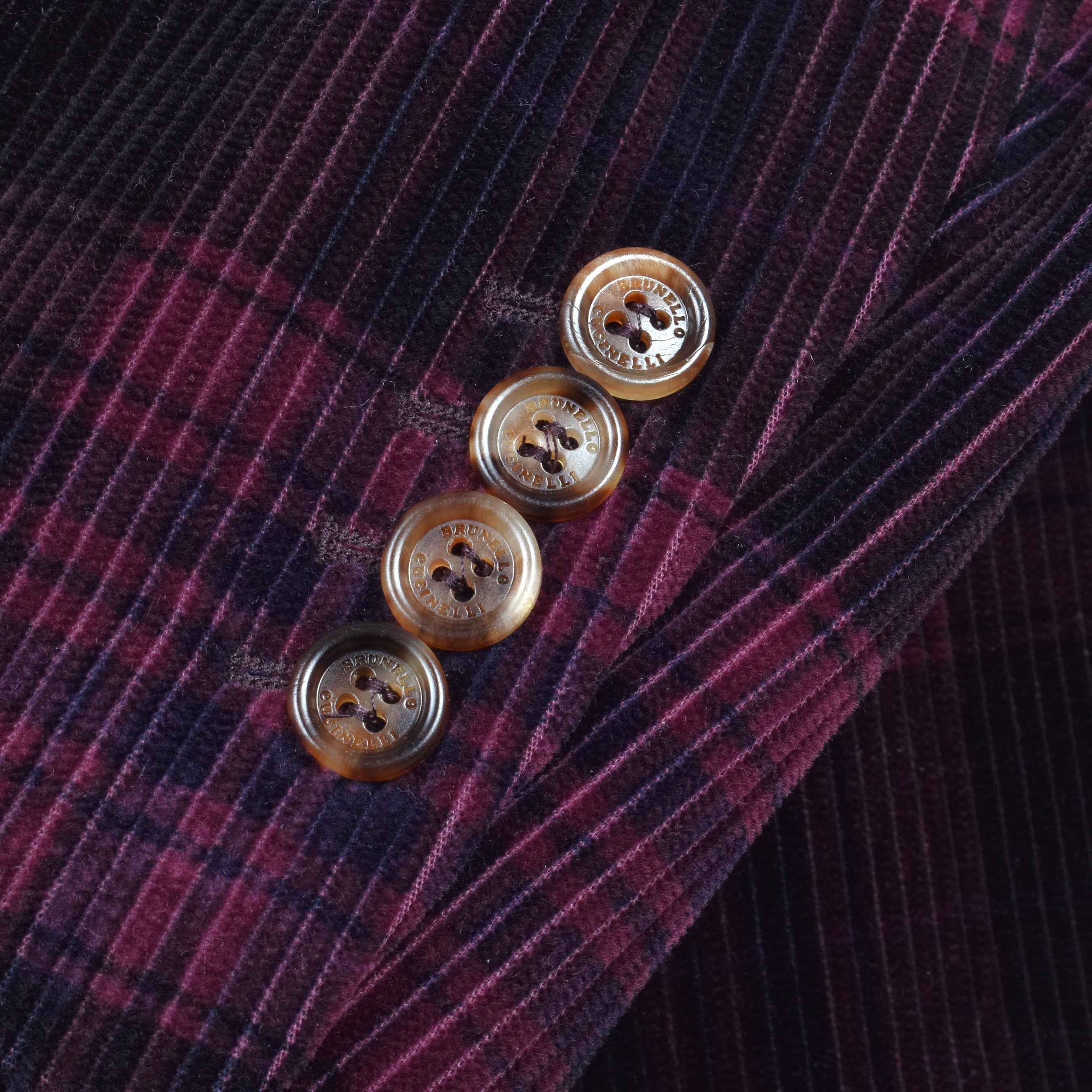 BRUNELLO CUCINELLI MEN'S BURGUNDY PLAID CORDUROY BLAZER