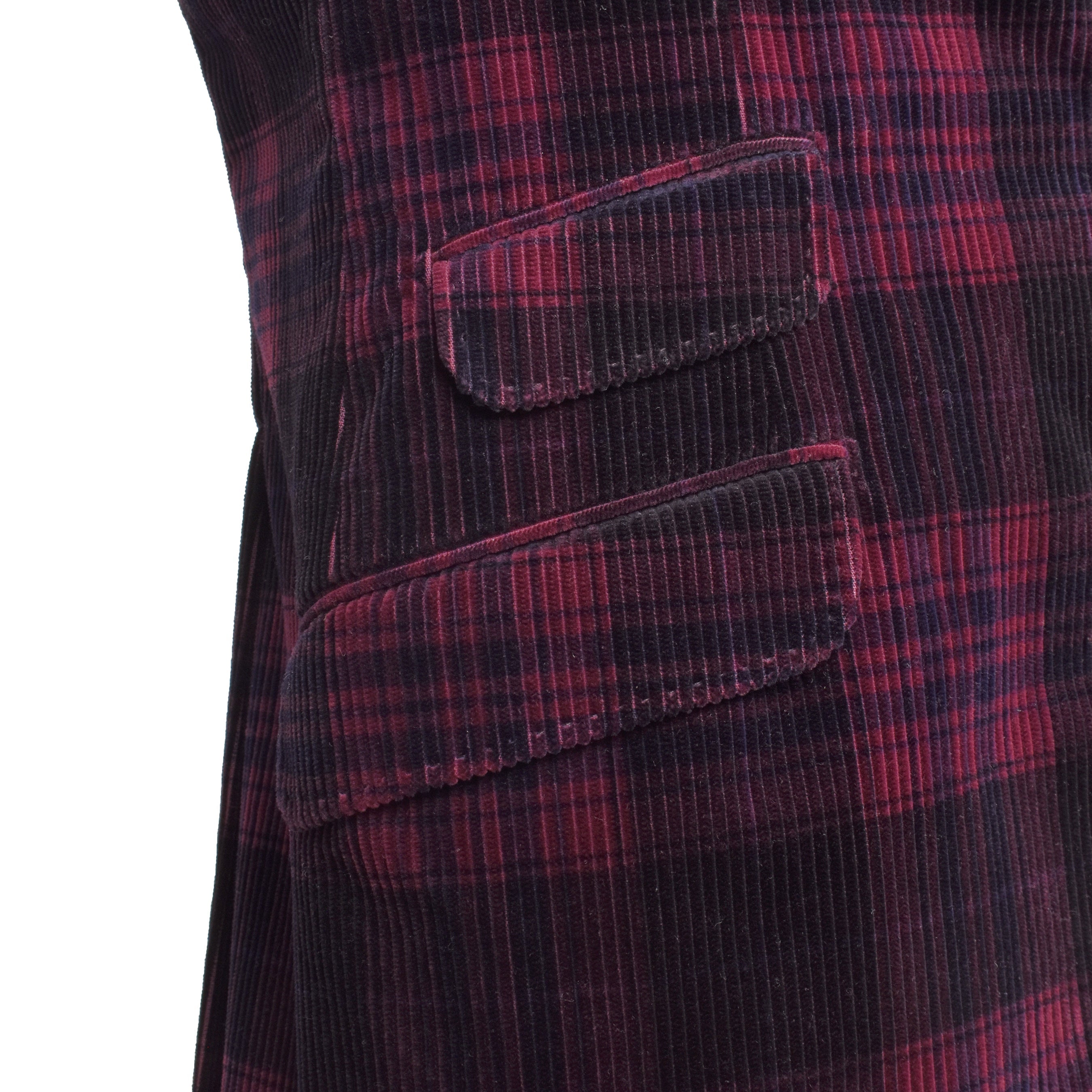 BRUNELLO CUCINELLI MEN'S BURGUNDY PLAID CORDUROY BLAZER