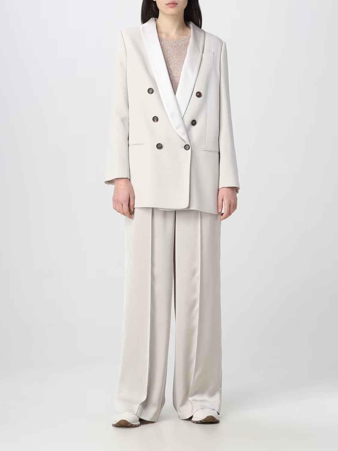 BRUNELLO CUCINELLI WOMEN'S MILK DOUBLE-BREASTED BLAZER