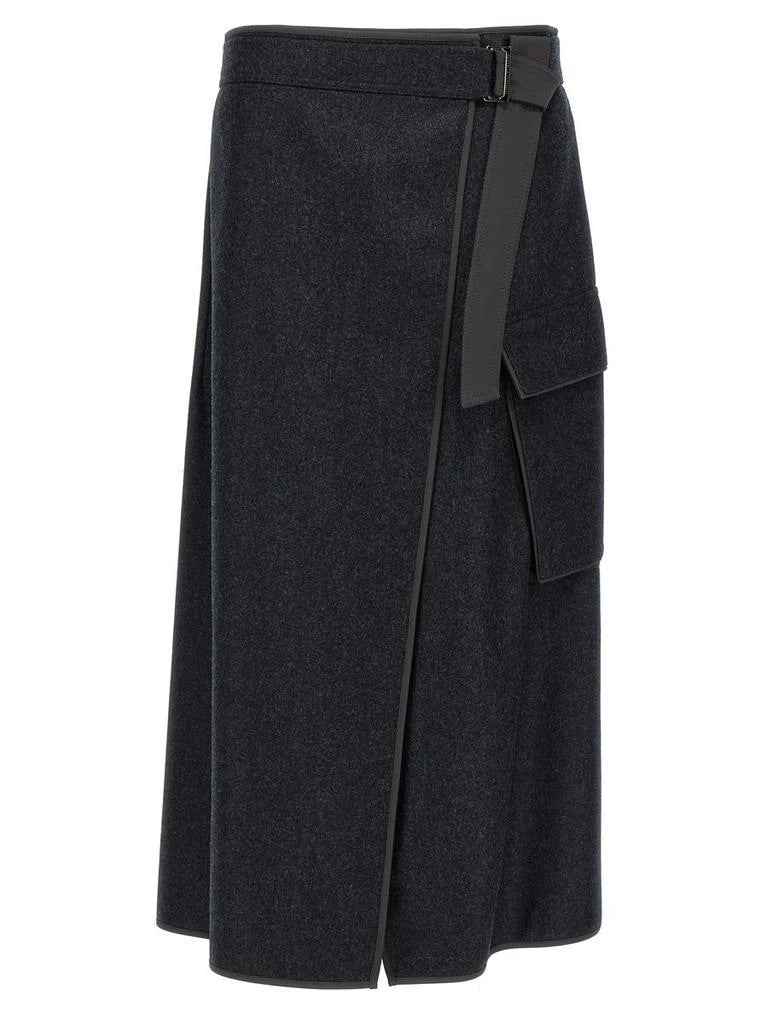 BRUNELLO CUCINELLI WOMEN'S CHARCOAL WOOL WRAP MIDI SKIRT
