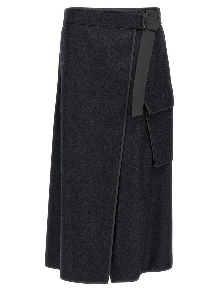 BRUNELLO CUCINELLI WOMEN'S CHARCOAL WOOL WRAP SKIRT