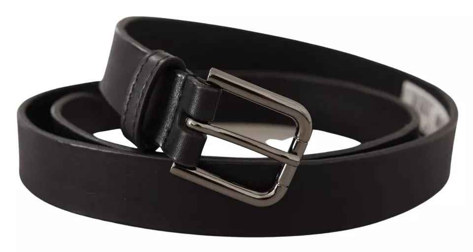 Dolce & Gabbana Black Calf Leather Classic Metal Logo Buckle Belt