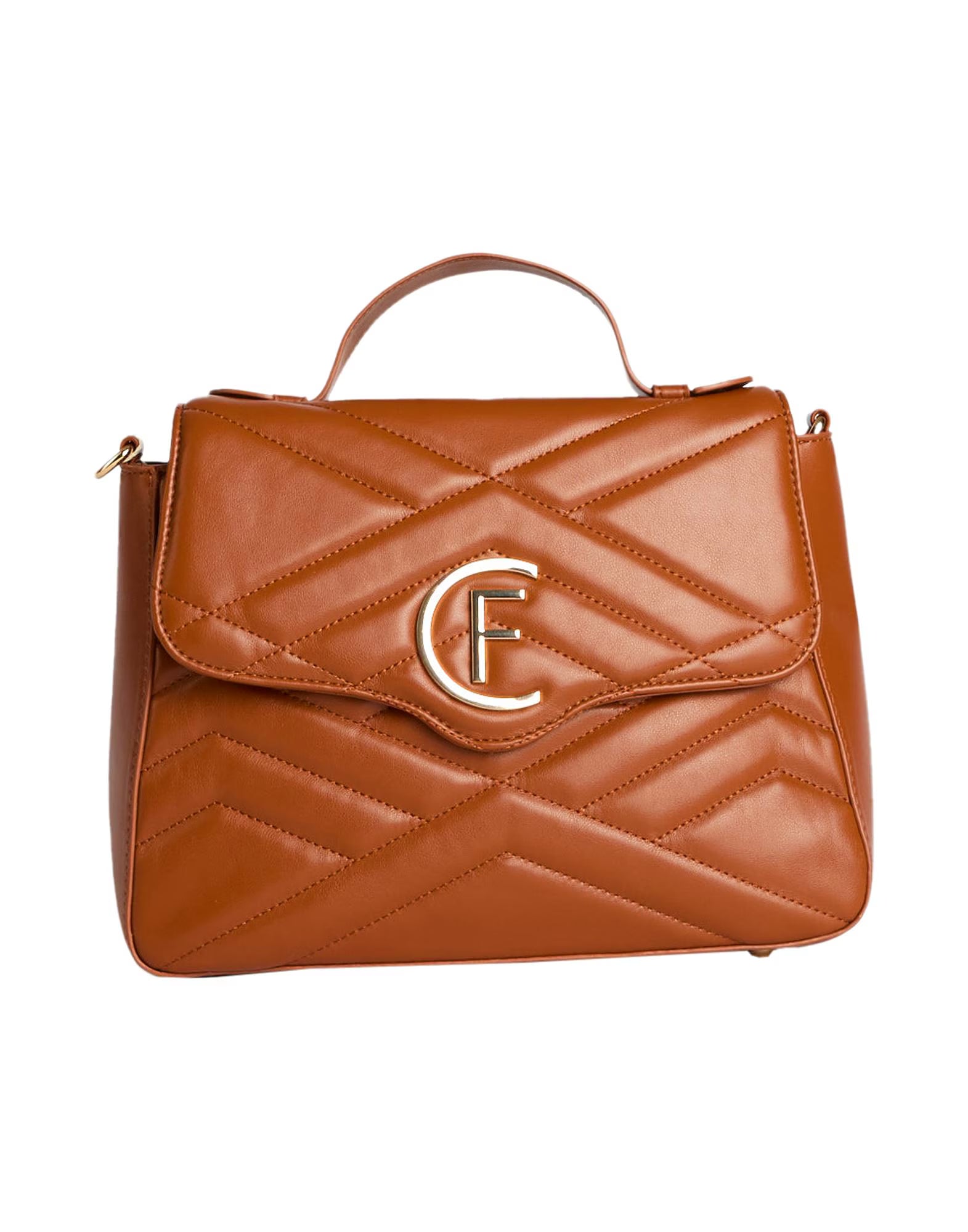 Cristinaeffe Quilted Leather Top Handle Bag in Cognac