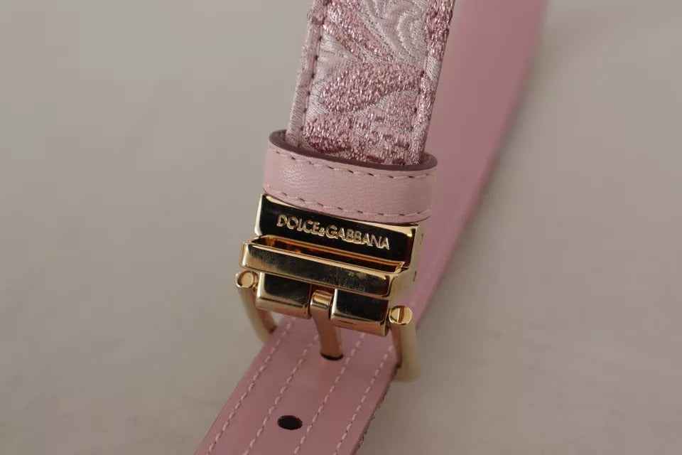 Dolce & Gabbana Pink Jaquard Embroidered Gold Tone Metal Buckle Belt