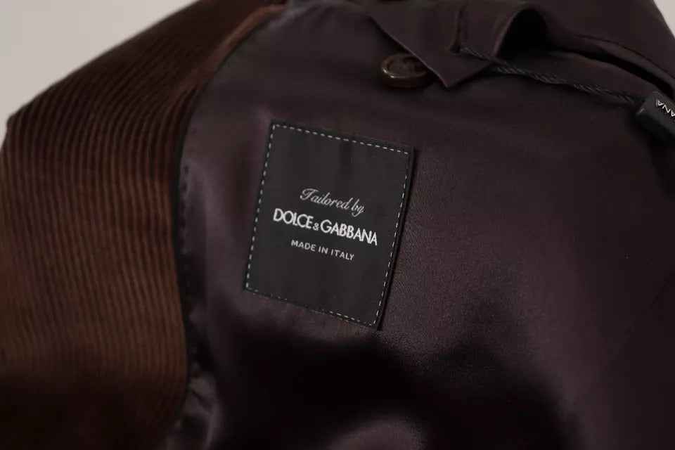 Dolce & Gabbana Brown Corduroy Slim Fit Coat DG Logo Blazer