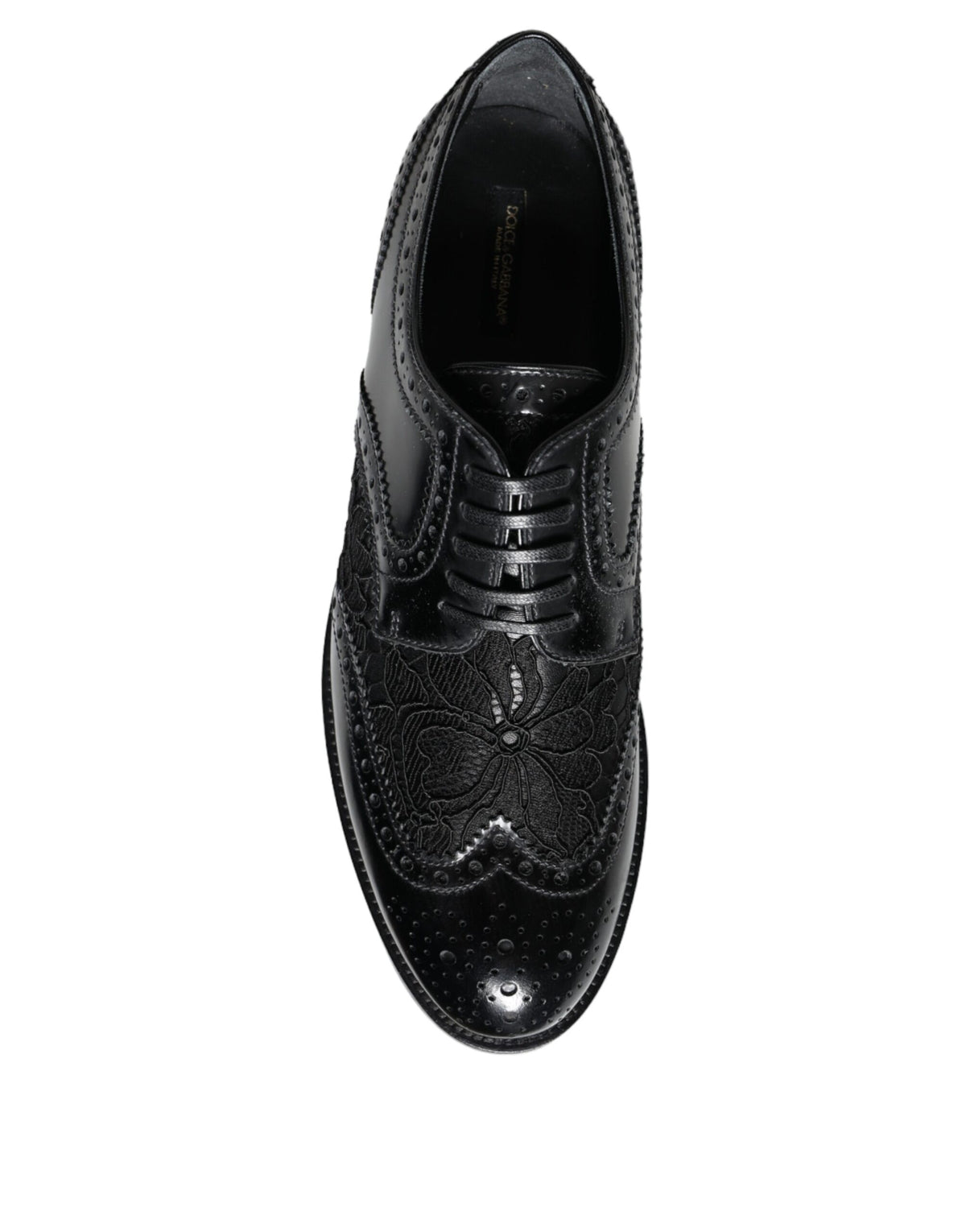 Dolce & Gabbana Black Leather Floral Lace Dress Formal Shoes
