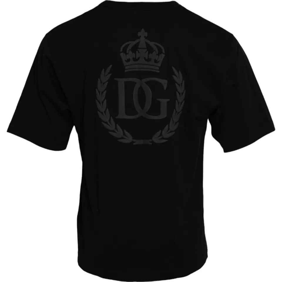 Dolce & Gabbana Black Logo Embossed Cotton Crew Neck T-shirt