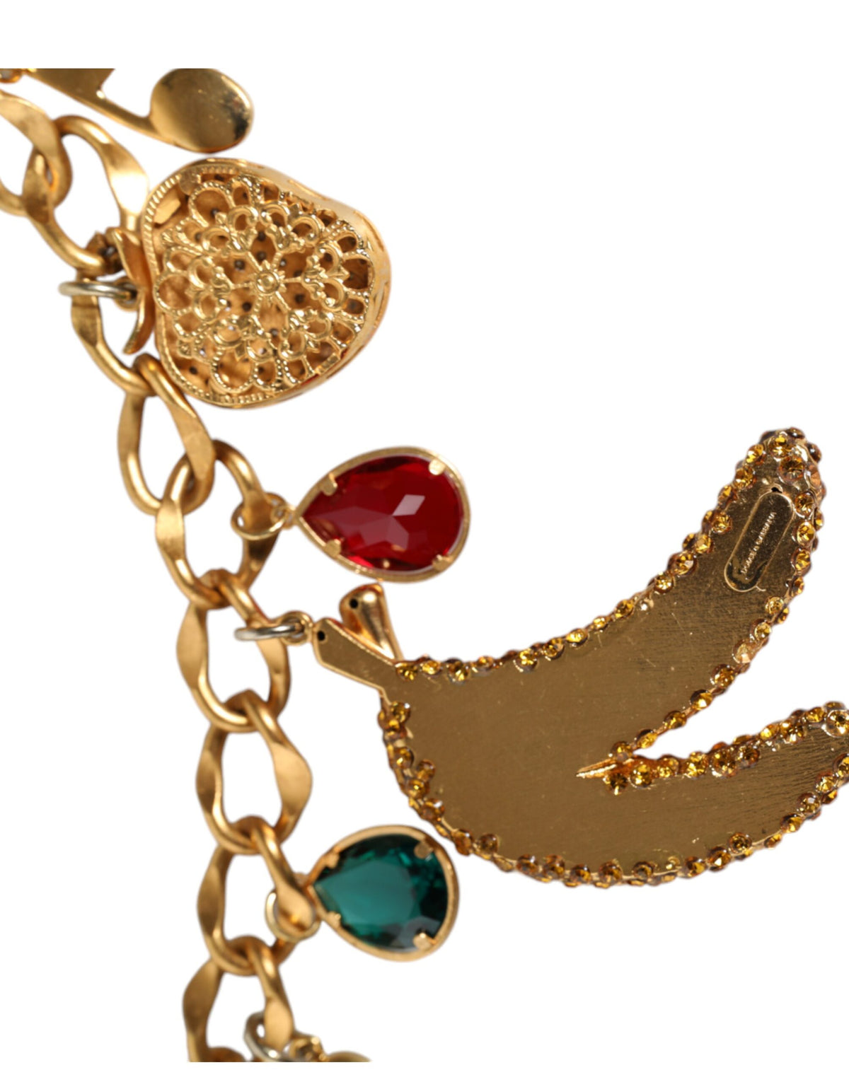 Dolce & Gabbana Gold Tone Brass Fruity Crystal Embellished Waist Chain Belt