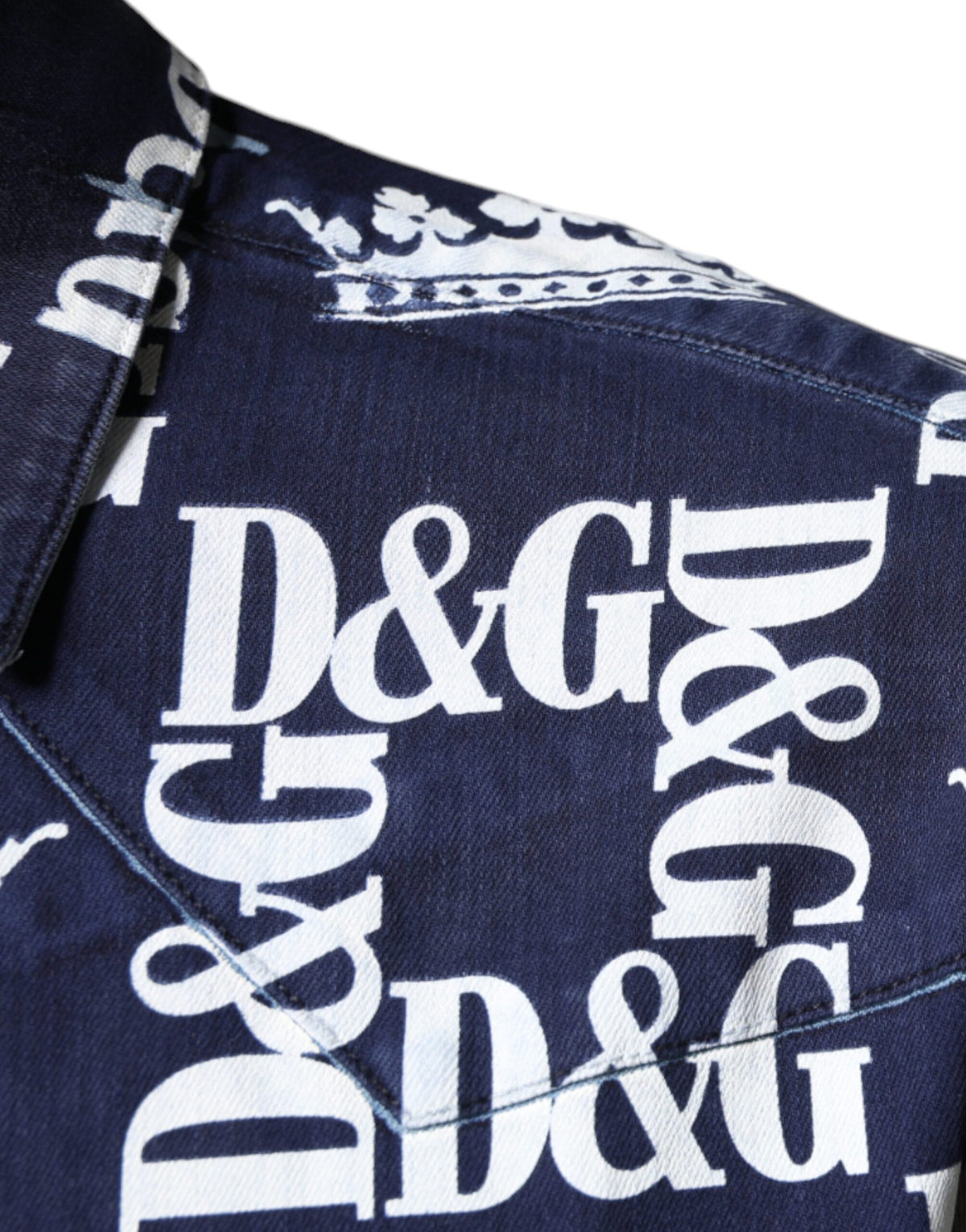 Dolce & Gabbana Blue Crown Logo Print Slim Fit Cotton Shirt