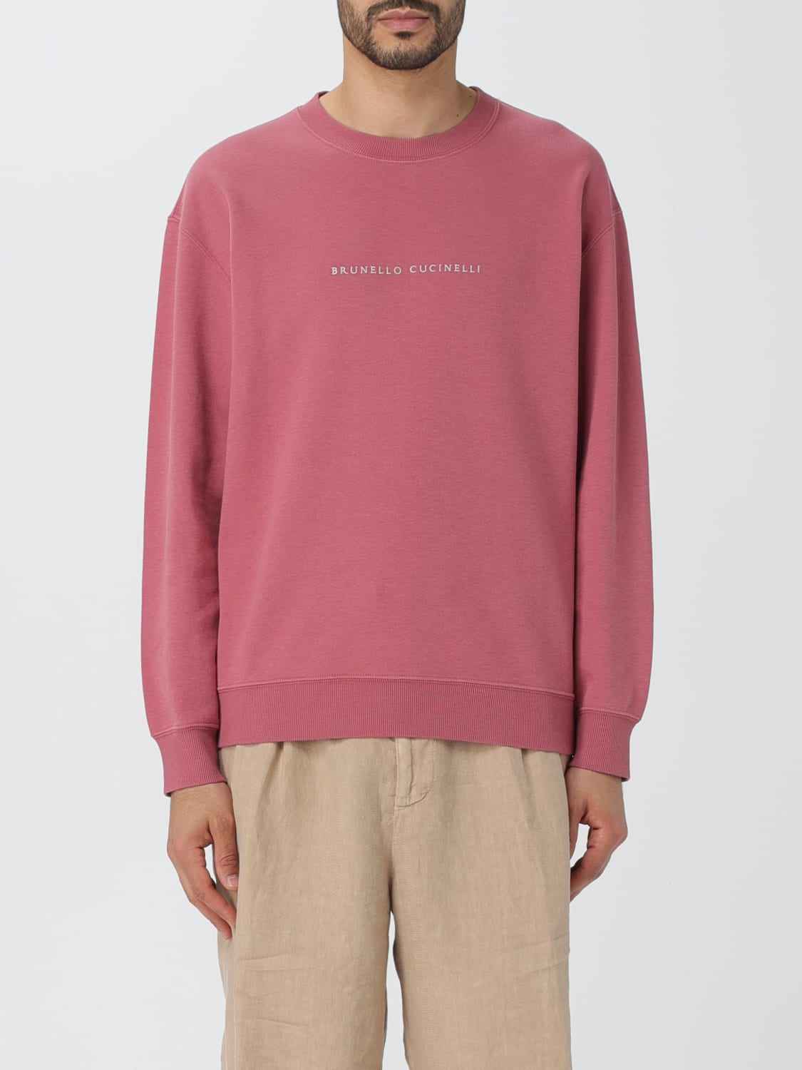BRUNELLO CUCINELLI MEN'S RASPBERRY CREWNECK SWEATER
