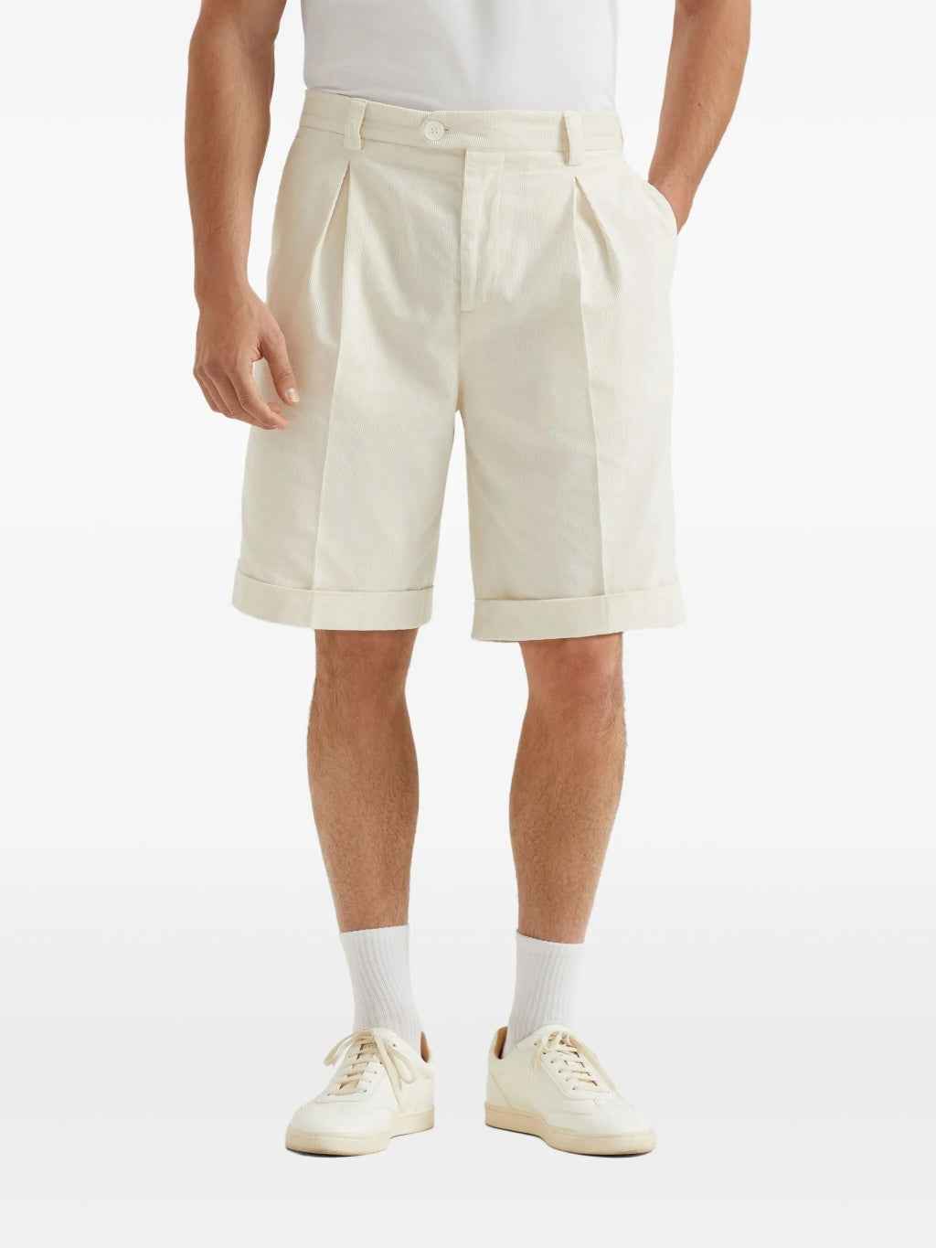 BRUNELLO CUCINELLI MEN'S OFF WHITE TAILORED SHORTS