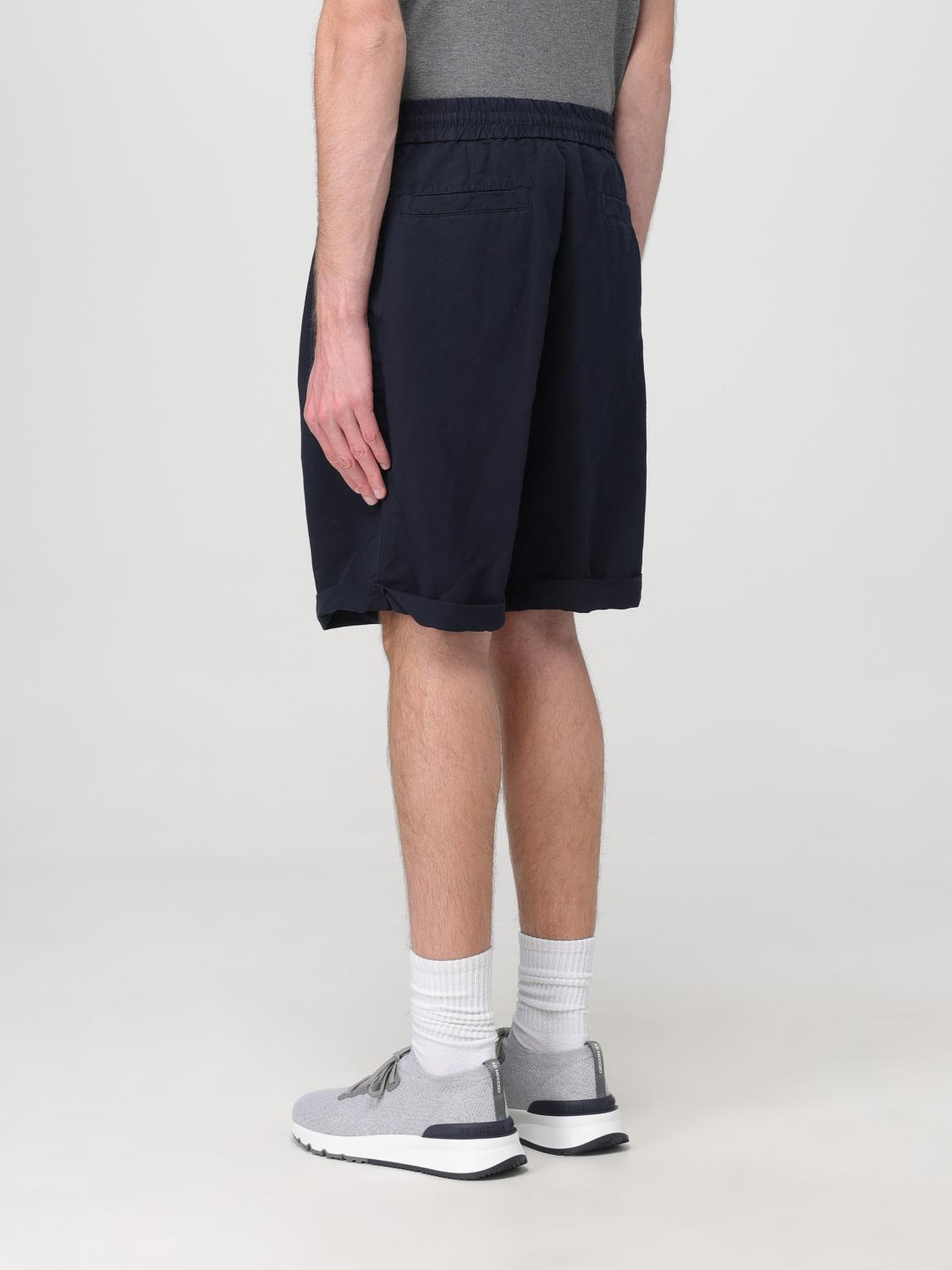 BRUNELLO CUCINELLI MEN'S NAVY TAILORED LINEN SHORTS