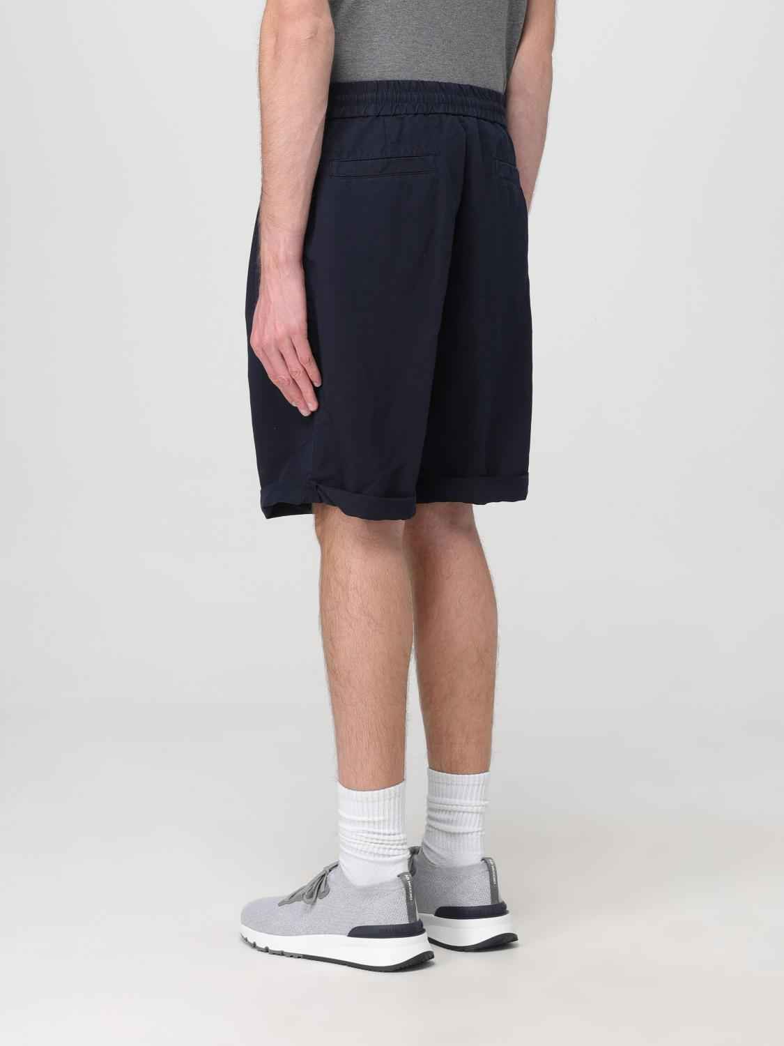 BRUNELLO CUCINELLI MEN'S NAVY LINEN BLEND TAILORED SHORTS