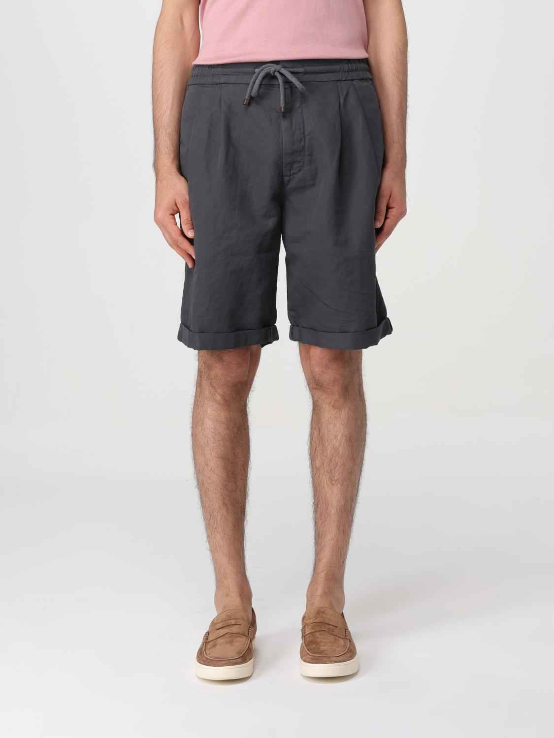 BRUNELLO CUCINELLI MEN'S ANTHRACITE LINEN BLEND TAILORED SHORTS