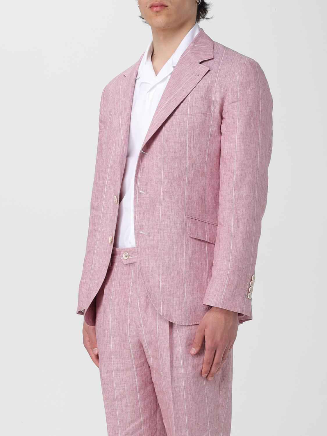 BRUNELLO CUCINELLI MEN'S ROSE LINEN PINSTRIPE BLAZER