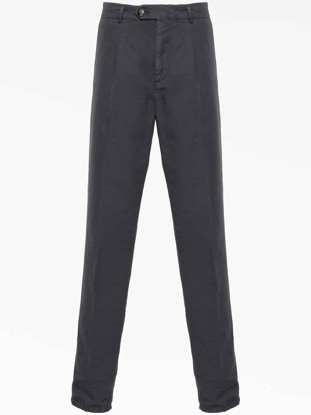 BRUNELLO CUCINELLI MEN'S ANTHRACITE LINEN BLEND TAILORED TROUSERS