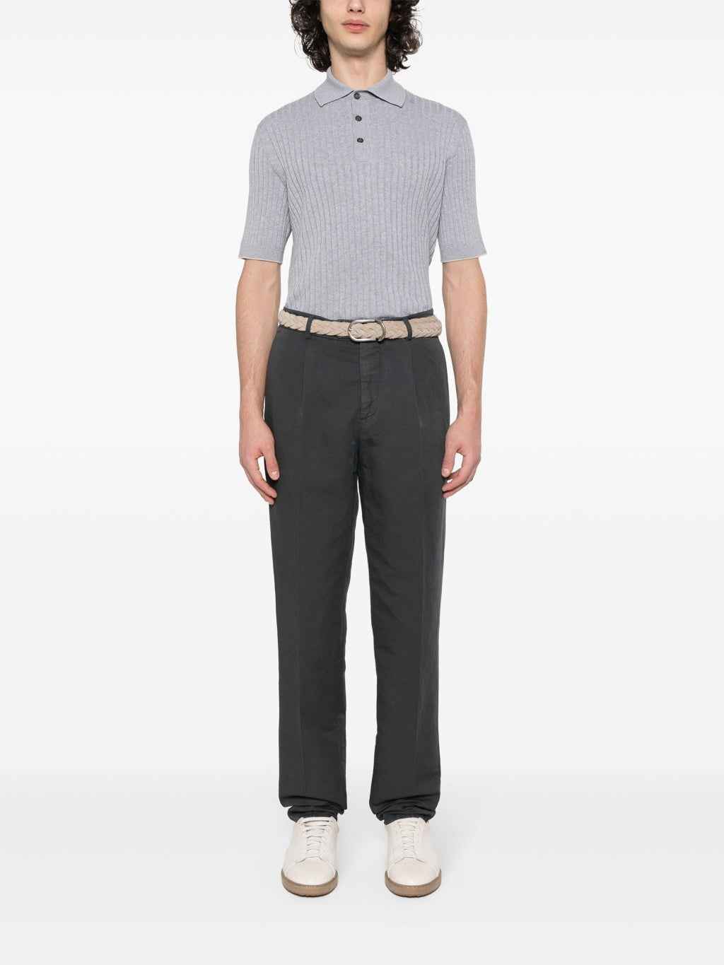 BRUNELLO CUCINELLI MEN'S ANTHRACITE LINEN BLEND TAILORED TROUSERS
