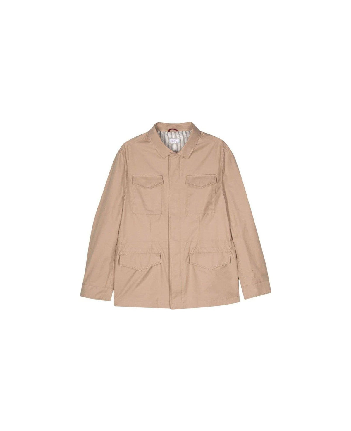 BRUNELLO CUCINELLI MEN'S BEIGE COTTON UTILITY JACKET