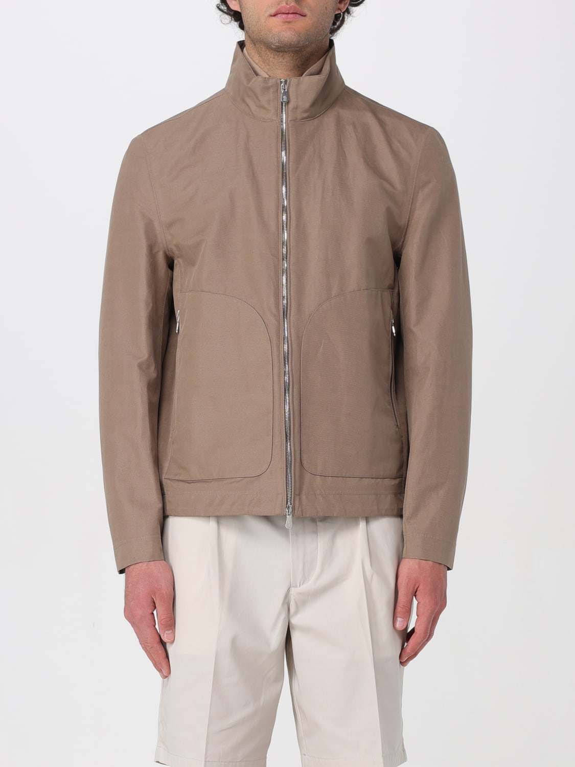 BRUNELLO CUCINELLI MEN'S BROWN LINEN SILK JACKET