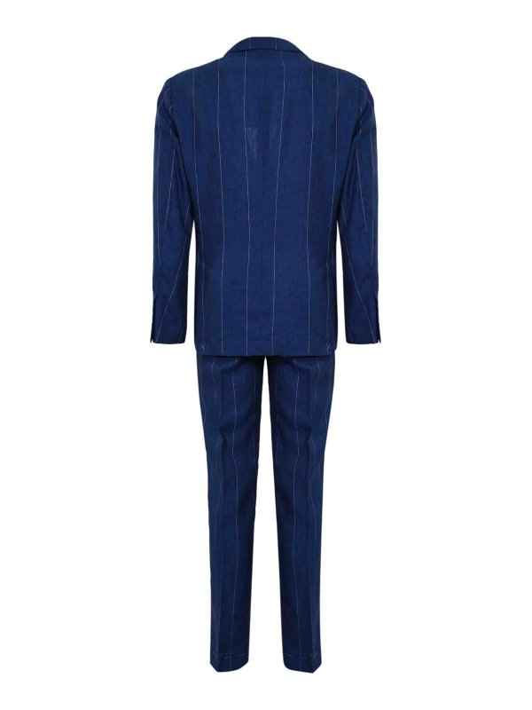 BRUNELLO CUCINELLI MEN'S INDIGO LINEN PINSTRIPE SUIT