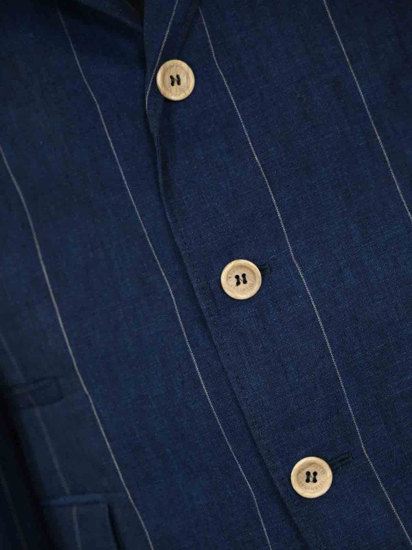 BRUNELLO CUCINELLI MEN'S INDIGO LINEN PINSTRIPE SUIT
