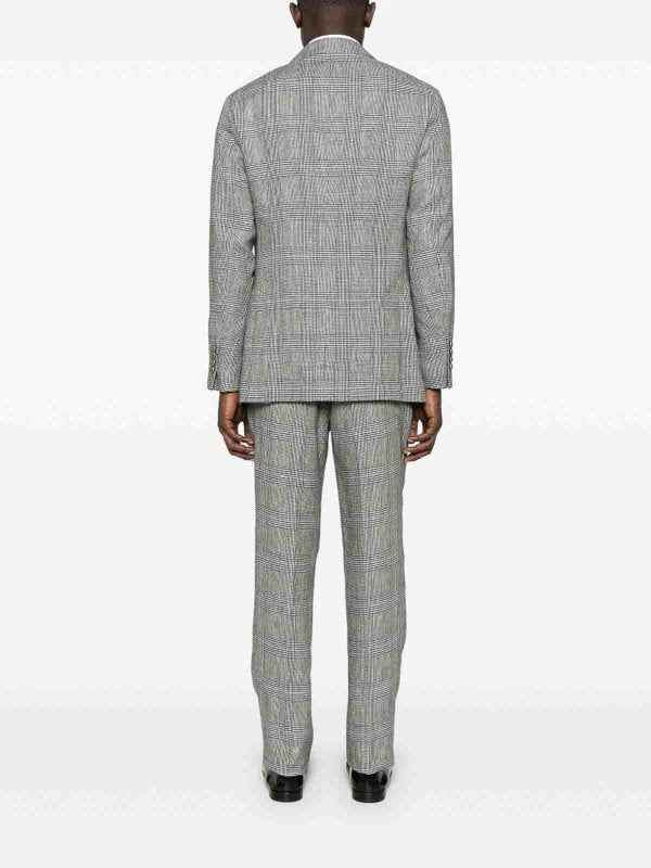 BRUNELLO CUCINELLI MEN'S GRAY PLAID DOUBLE-BREASTED SUIT