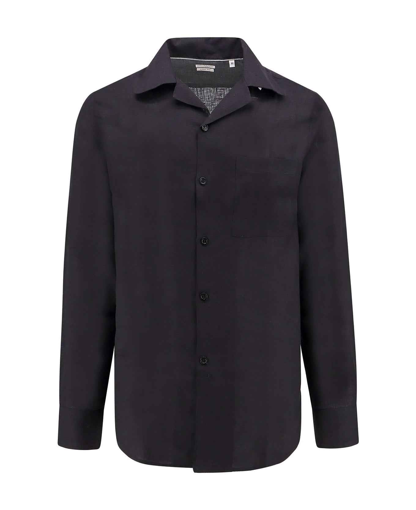 BRUNELLO CUCINELLI MEN'S BLACK LINEN LONG-SLEEVE SHIRT