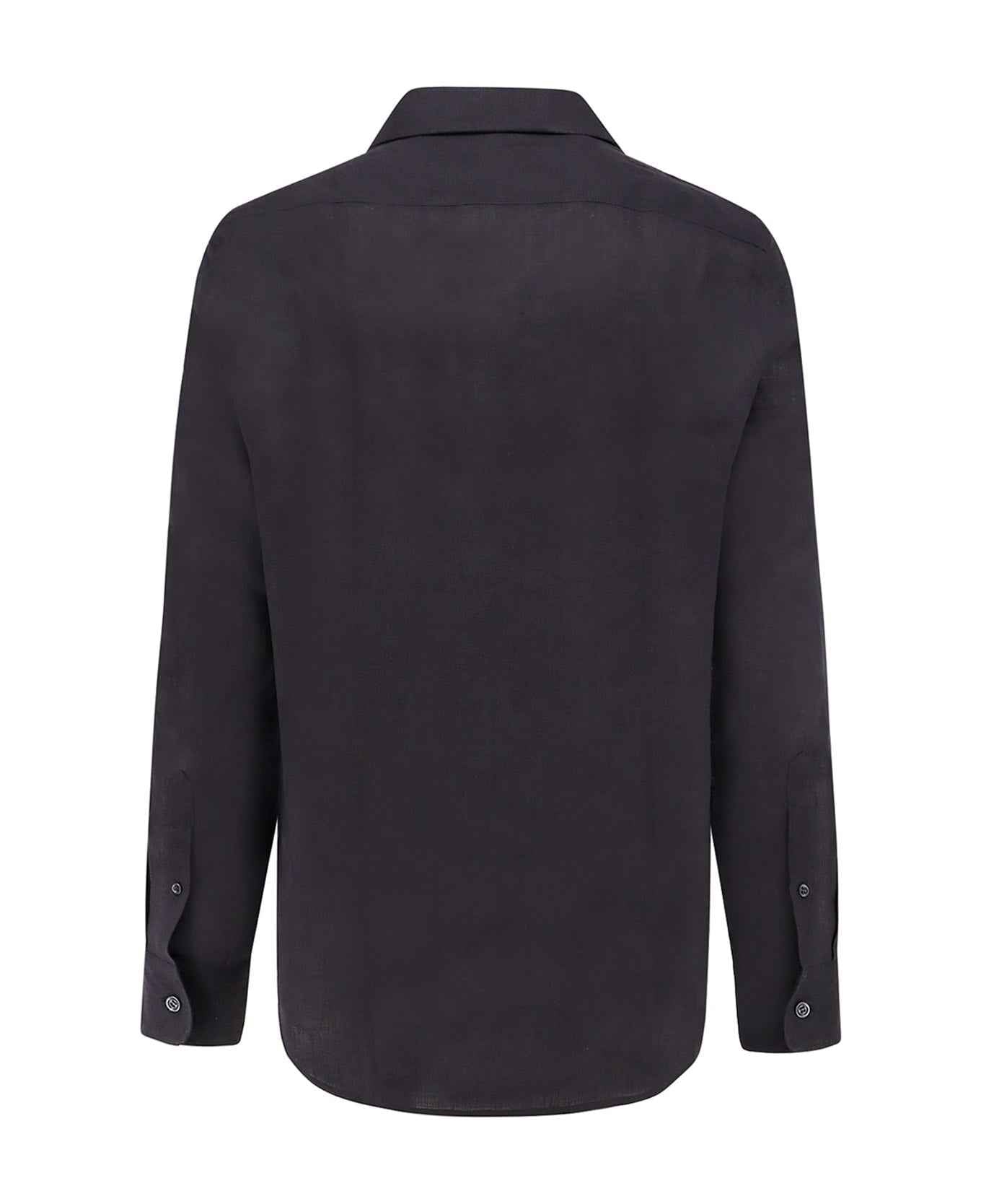 BRUNELLO CUCINELLI MEN'S BLACK LINEN LONG-SLEEVE SHIRT
