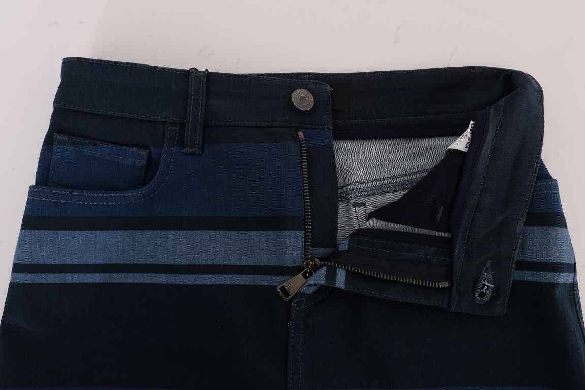Dolce & Gabbana Blue Short striped Mini Denim Skirt
